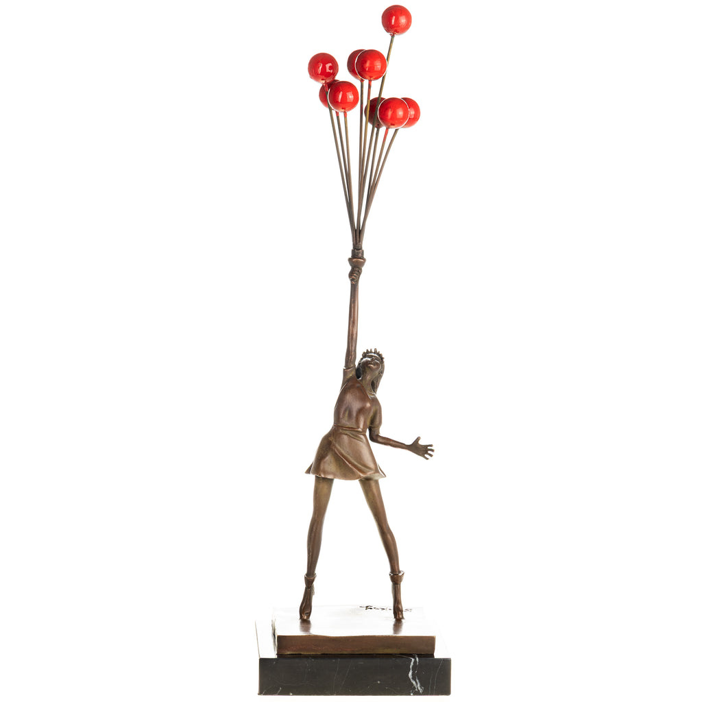 Bronze Skulptur Balloon Girl nach Banksy - signierte Kunstfigur auf Marmorsockel