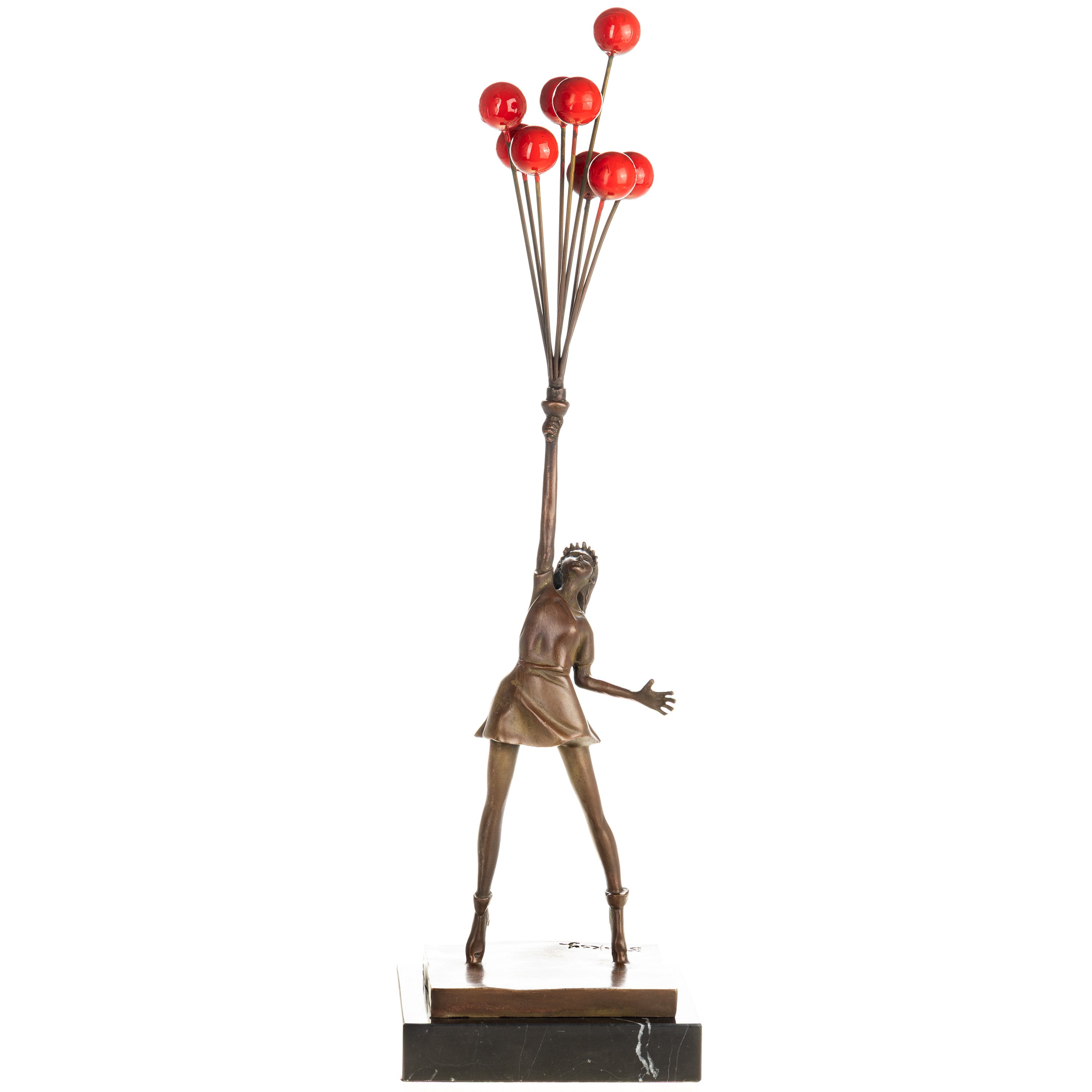 Bronze Skulptur Balloon Girl nach Banksy - signierte Kunstfigur auf Marmorsockel