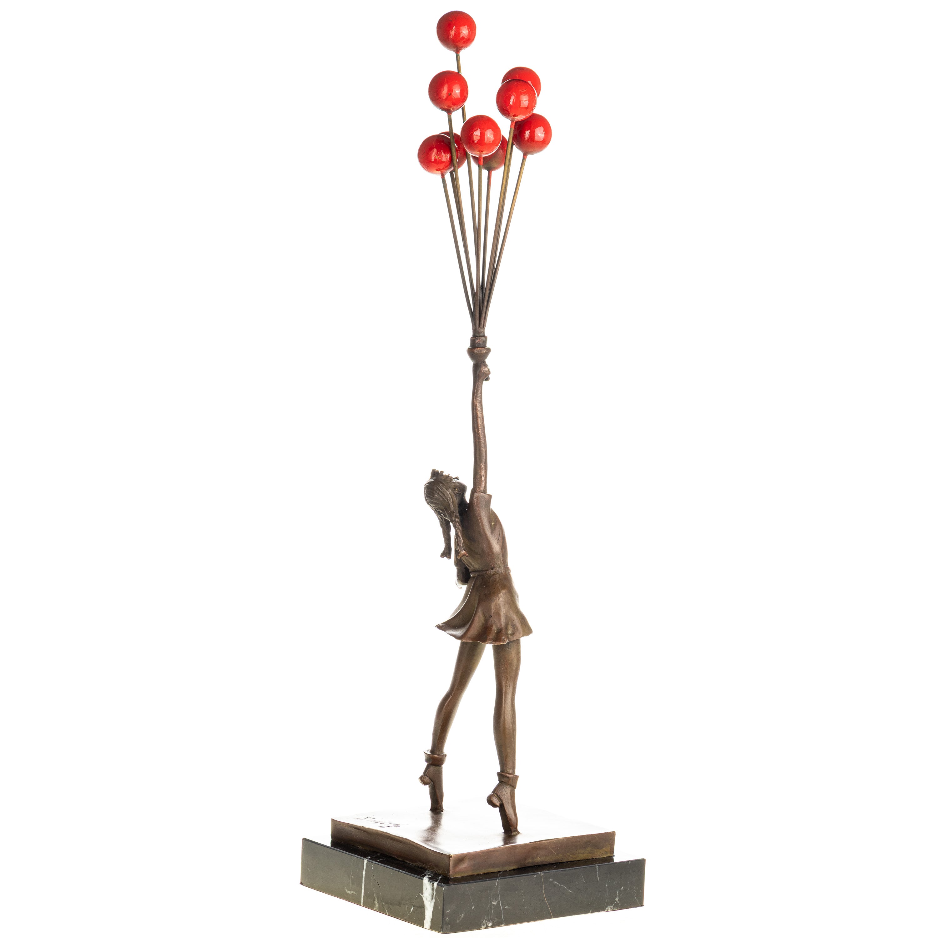 Bronze Skulptur Balloon Girl nach Banksy - signierte Kunstfigur auf Marmorsockel