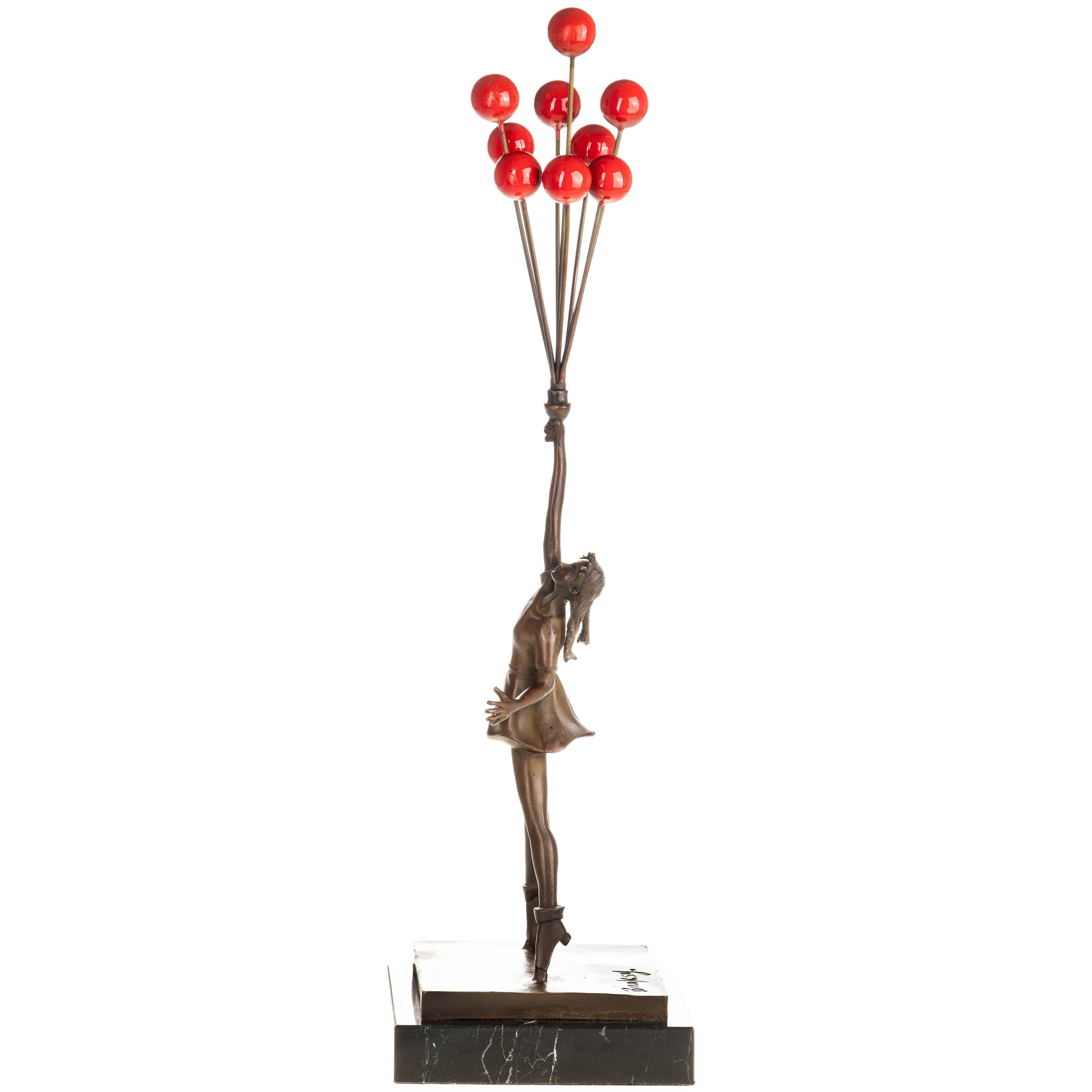 Bronze Skulptur Balloon Girl nach Banksy - signierte Kunstfigur auf Marmorsockel