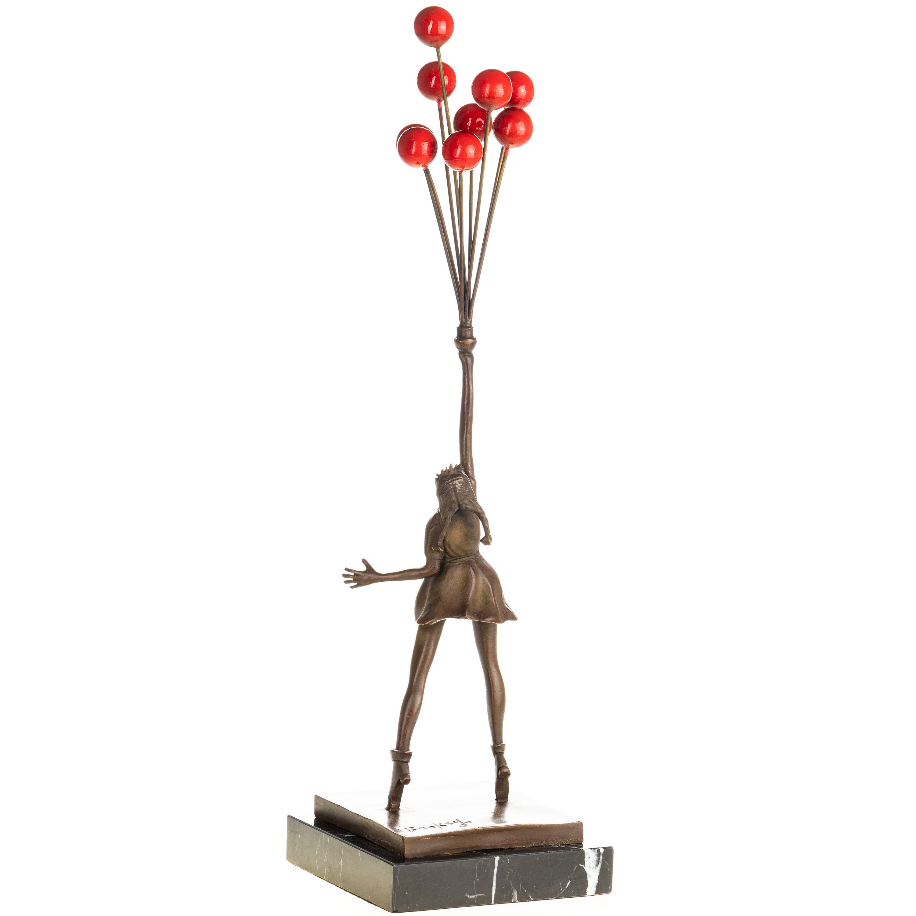 Bronze Skulptur Balloon Girl nach Banksy - signierte Kunstfigur auf Marmorsockel