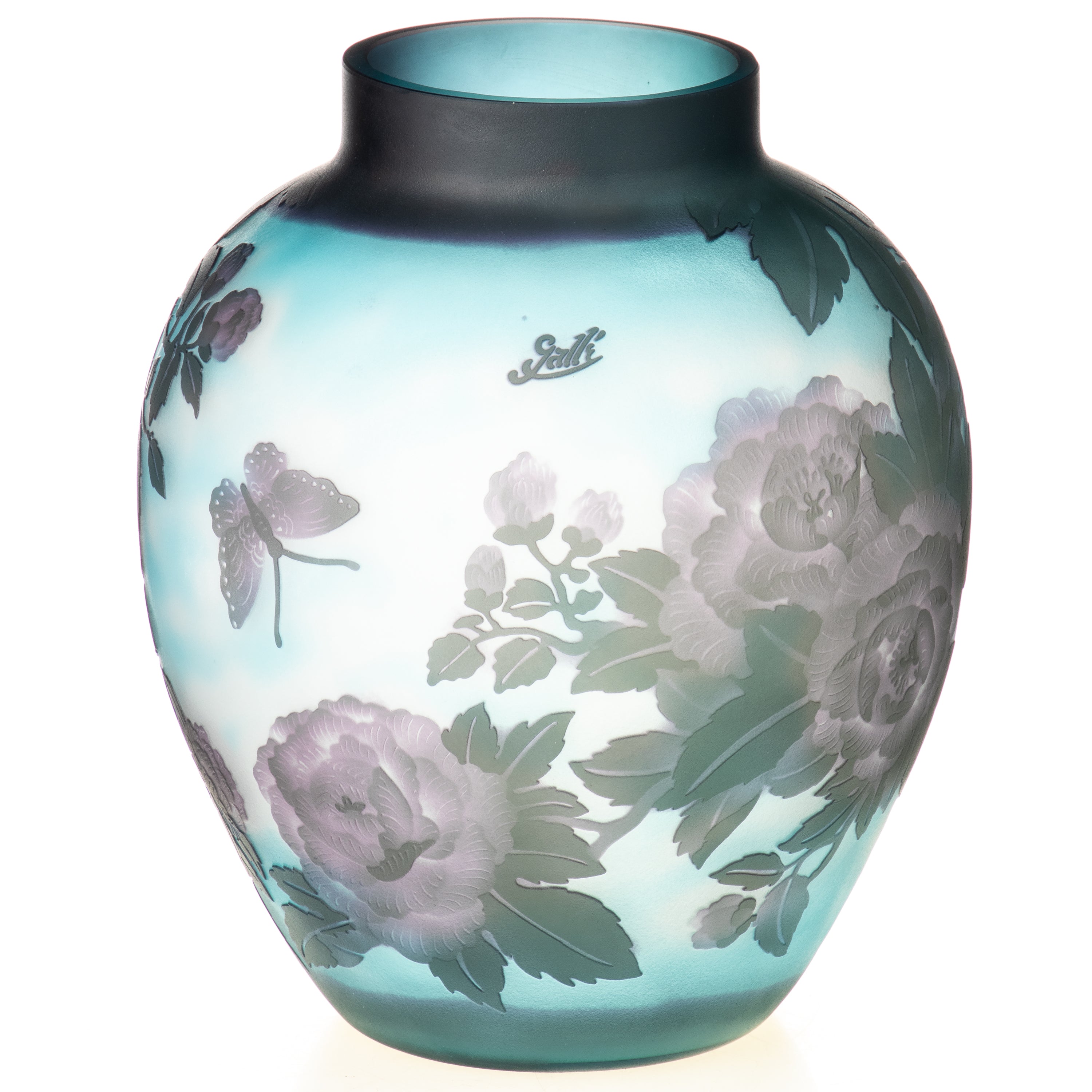 Vase im Gallé Stil aus Cameo Glas - florale Motive & Schmetterling im Jugendstil