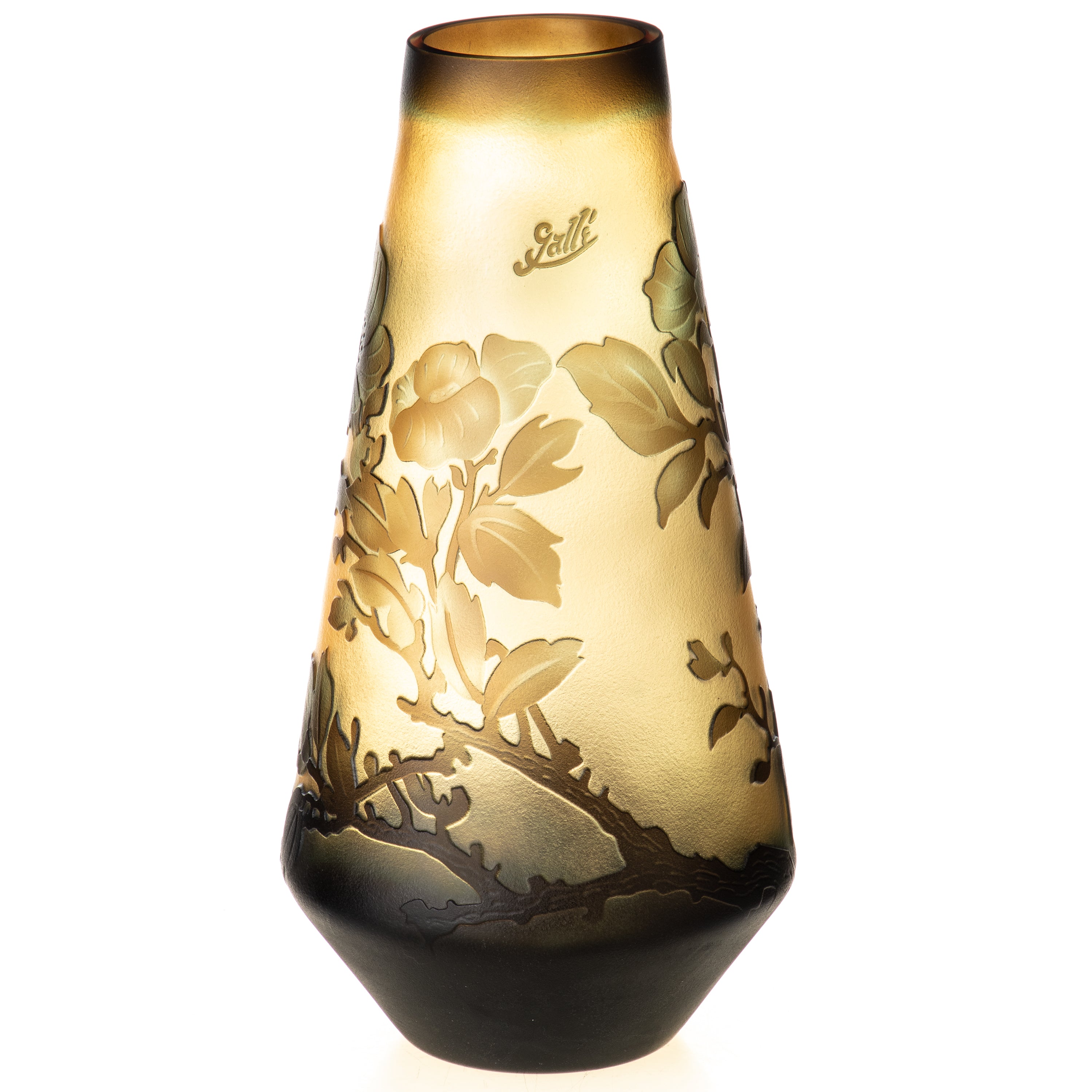 Vase im Gallé Stil aus Cameo Glas - Blüten & Blattmotiv im Jugendstil & Gallé Gravur