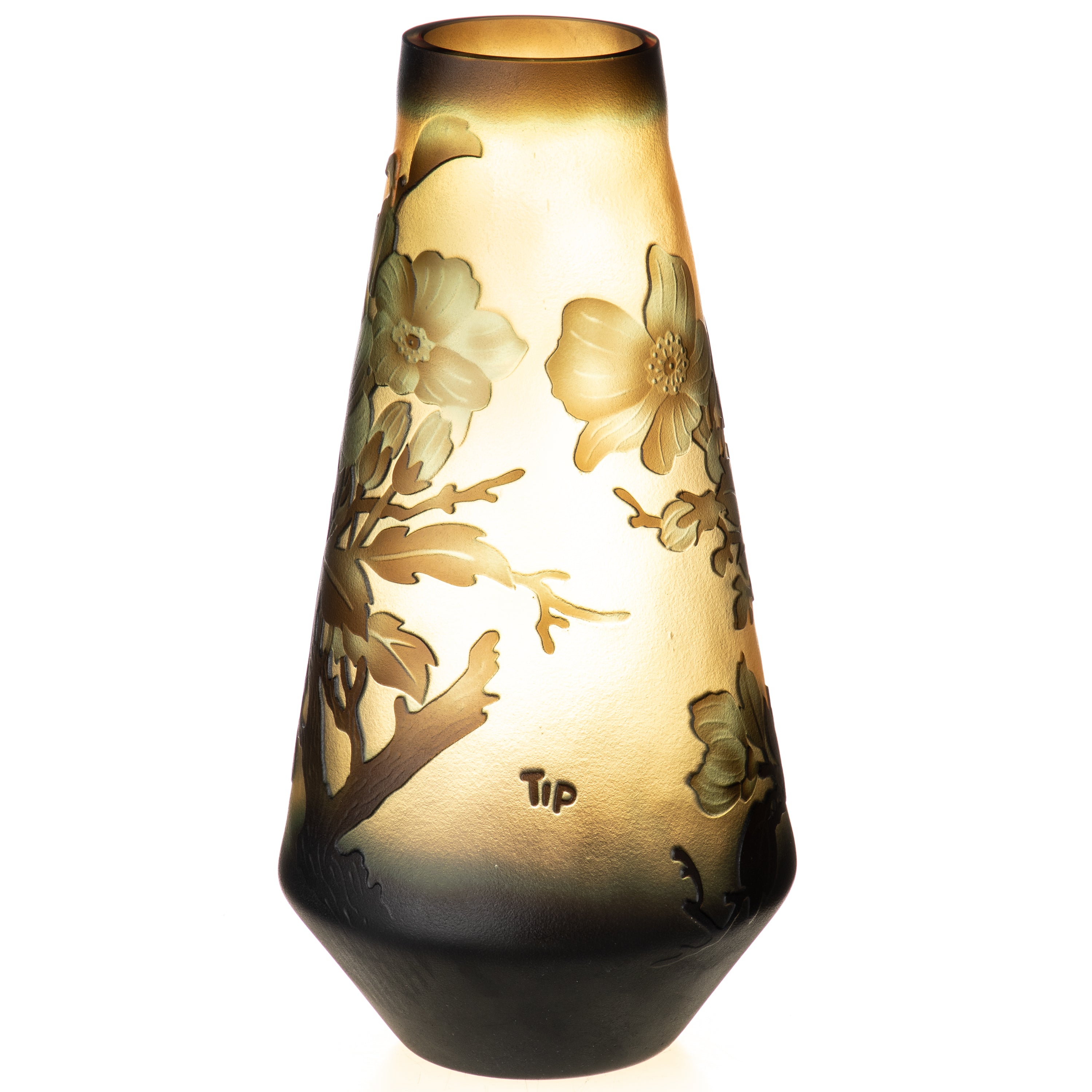 Vase im Gallé Stil aus Cameo Glas - Blüten & Blattmotiv im Jugendstil & Gallé Gravur