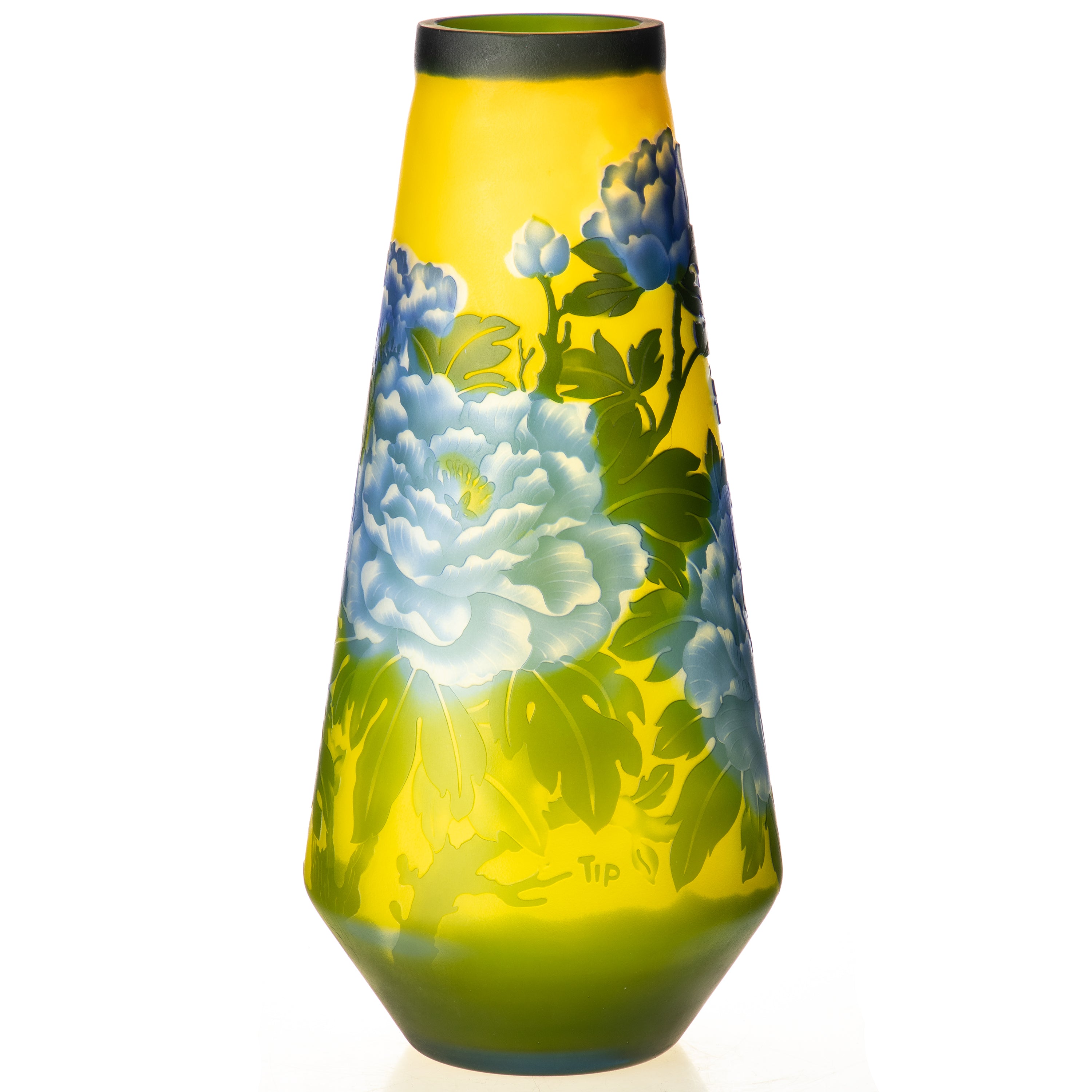 Vase im Gallé Stil – florale Cameo-Glaskunst mit Vogelmotiv & „Gallé“ Signatur