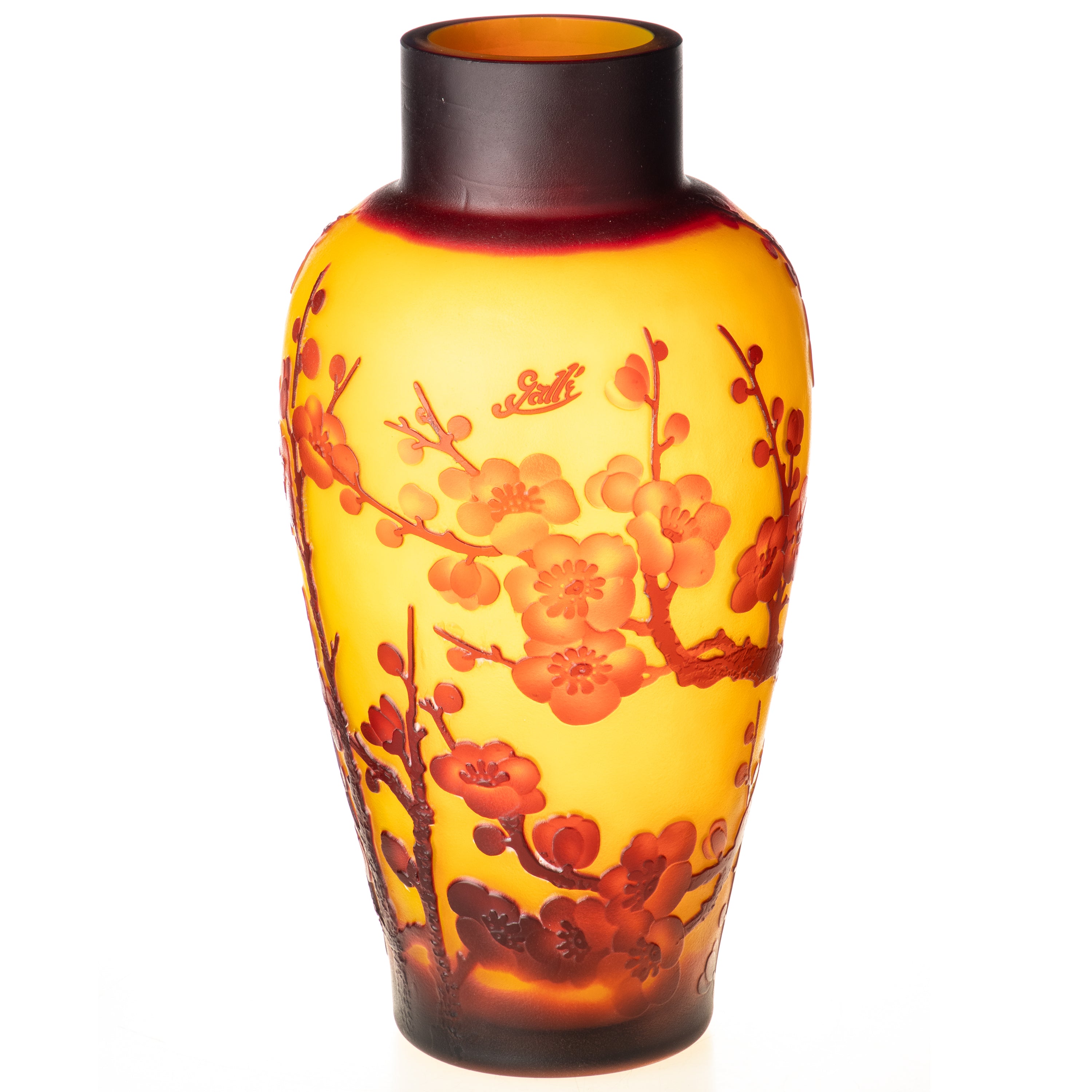 Vase im Gallé Stil aus Cameo Glas - Blütenzweige Motiv im Jugendstil