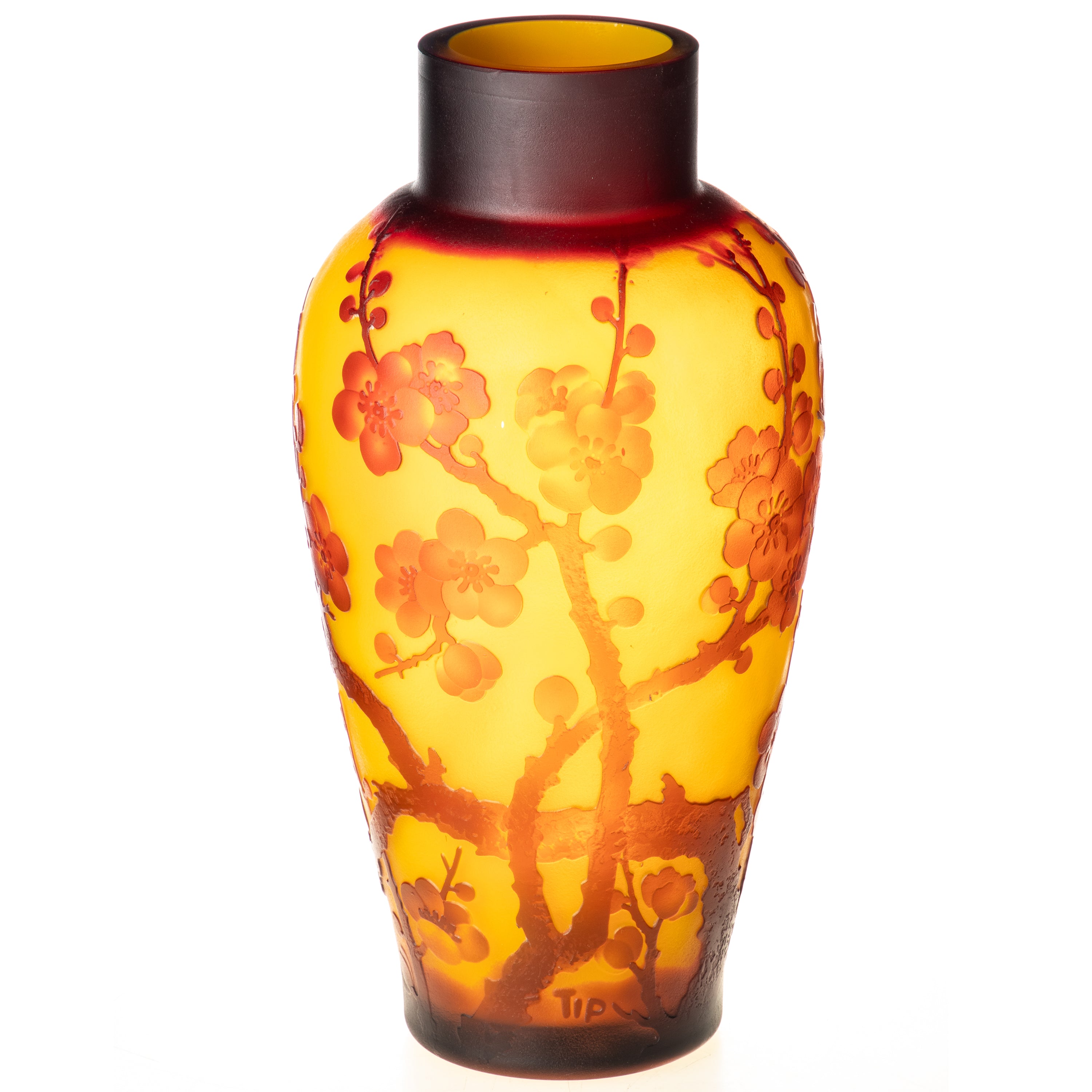 Vase im Gallé Stil aus Cameo Glas - Blütenzweige Motiv im Jugendstil