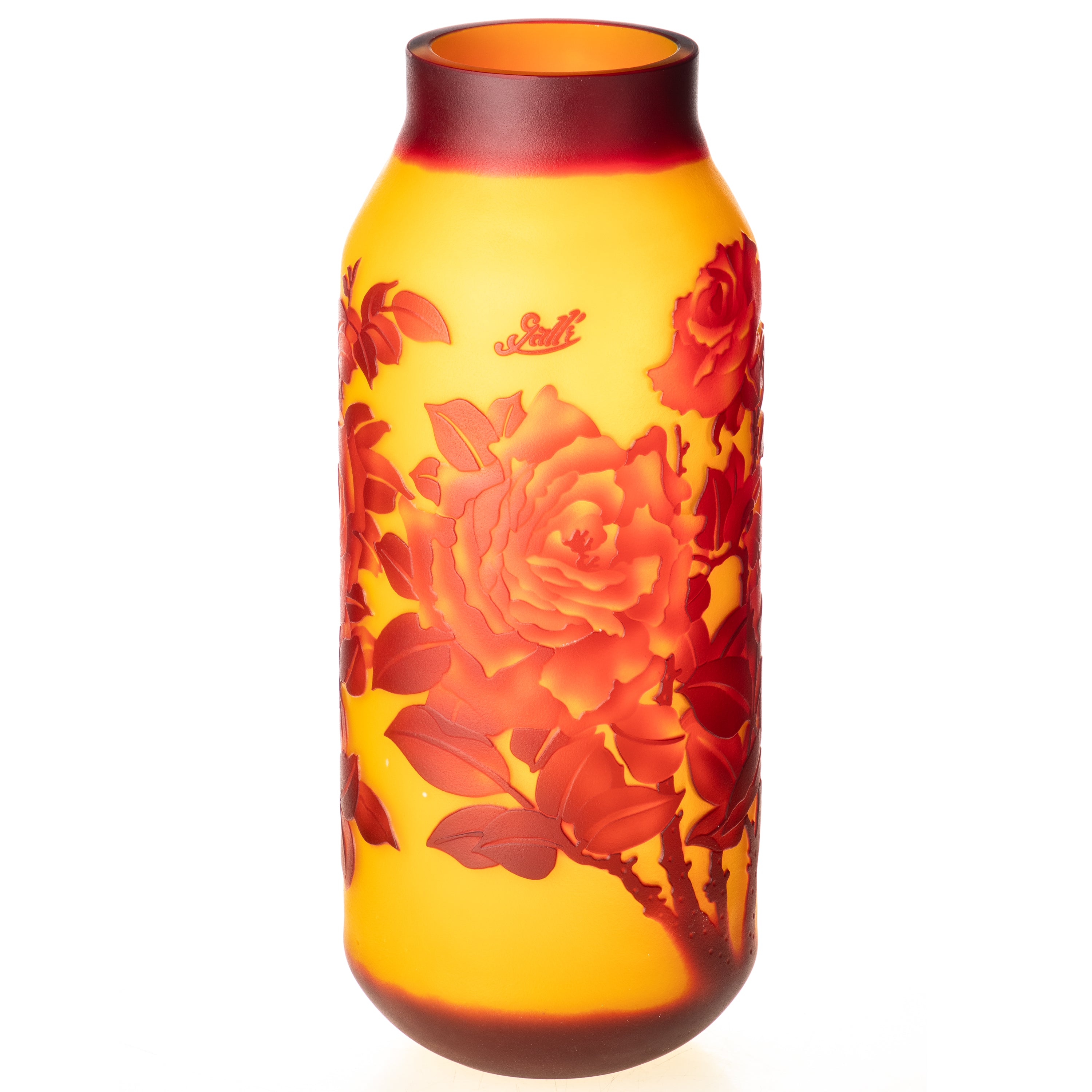 Vase im Gallé Stil aus Cameo Glas - Rosenmotiv im Jugendstil