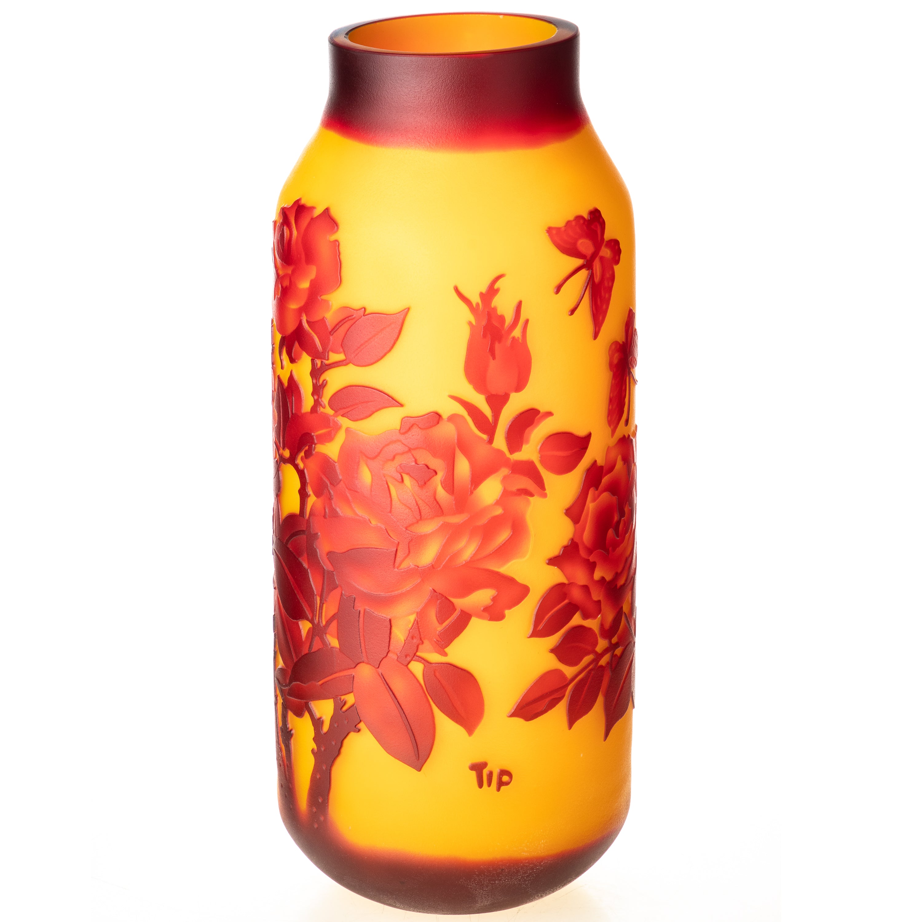 Vase im Gallé Stil aus Cameo Glas - Rosenmotiv im Jugendstil