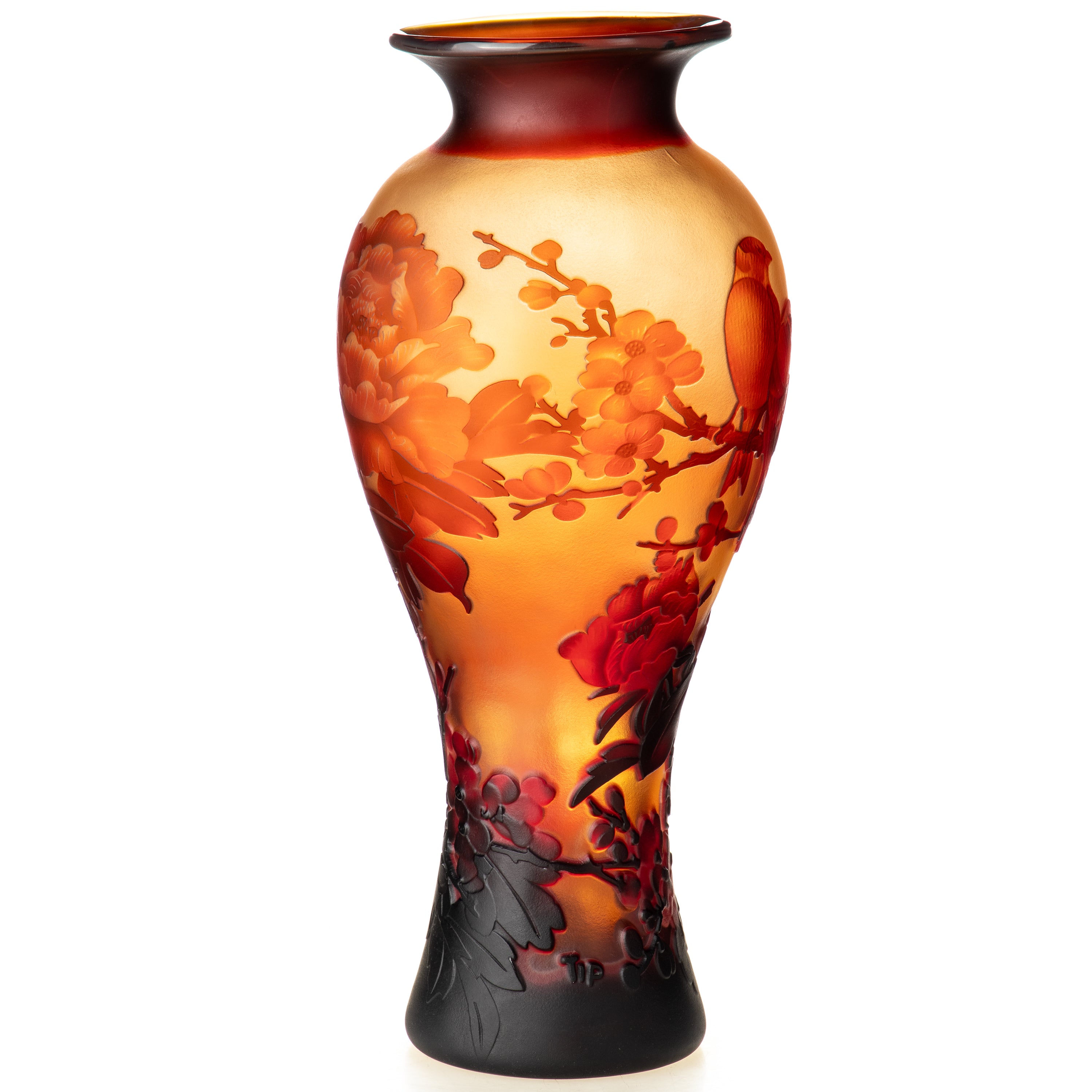 Vase im Gallé Stil aus Cameo Glas - Vogelmotive im Jugendstil