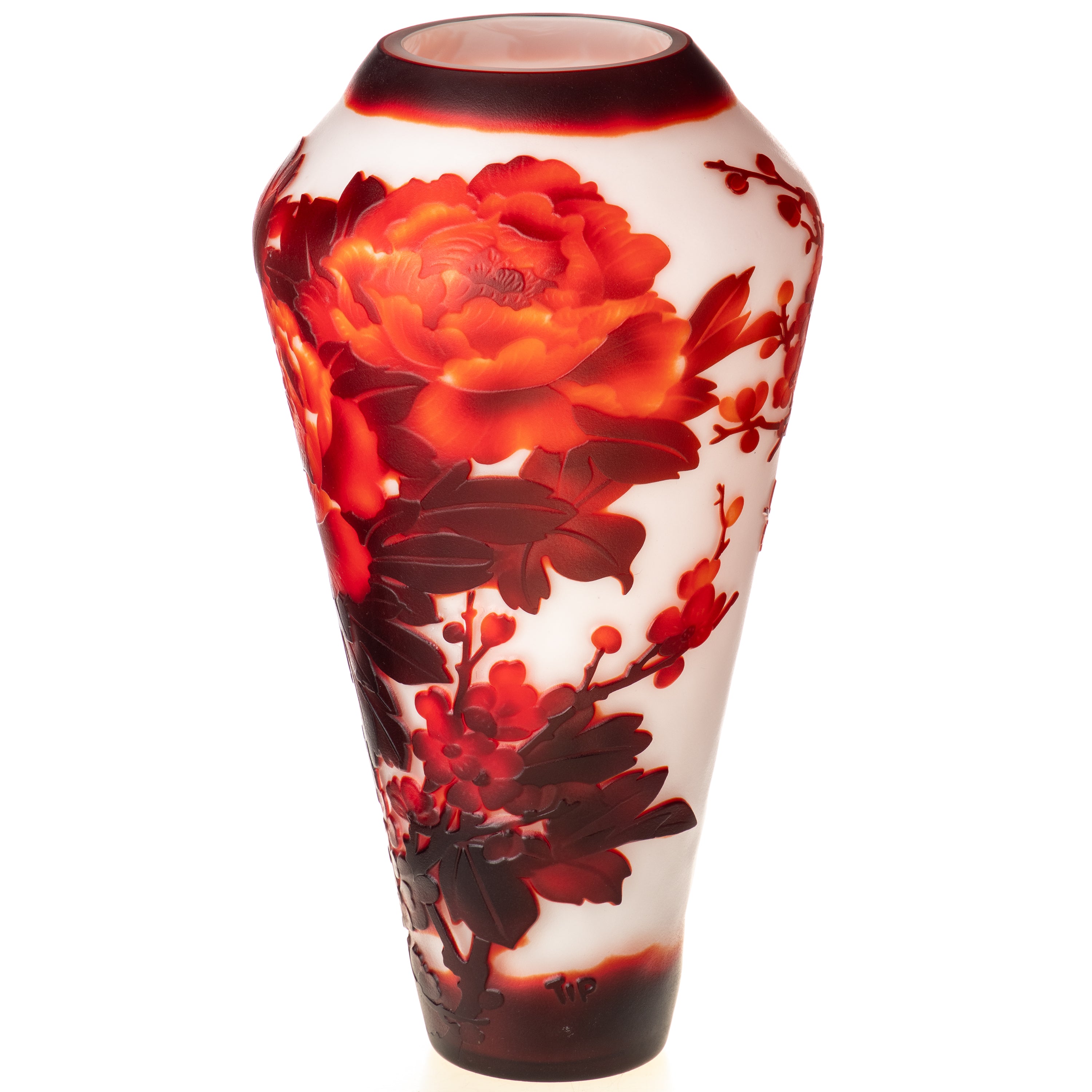 Vase im Gallé Stil aus Cameo Glas – mit Vogelmotiv im Jugendstil