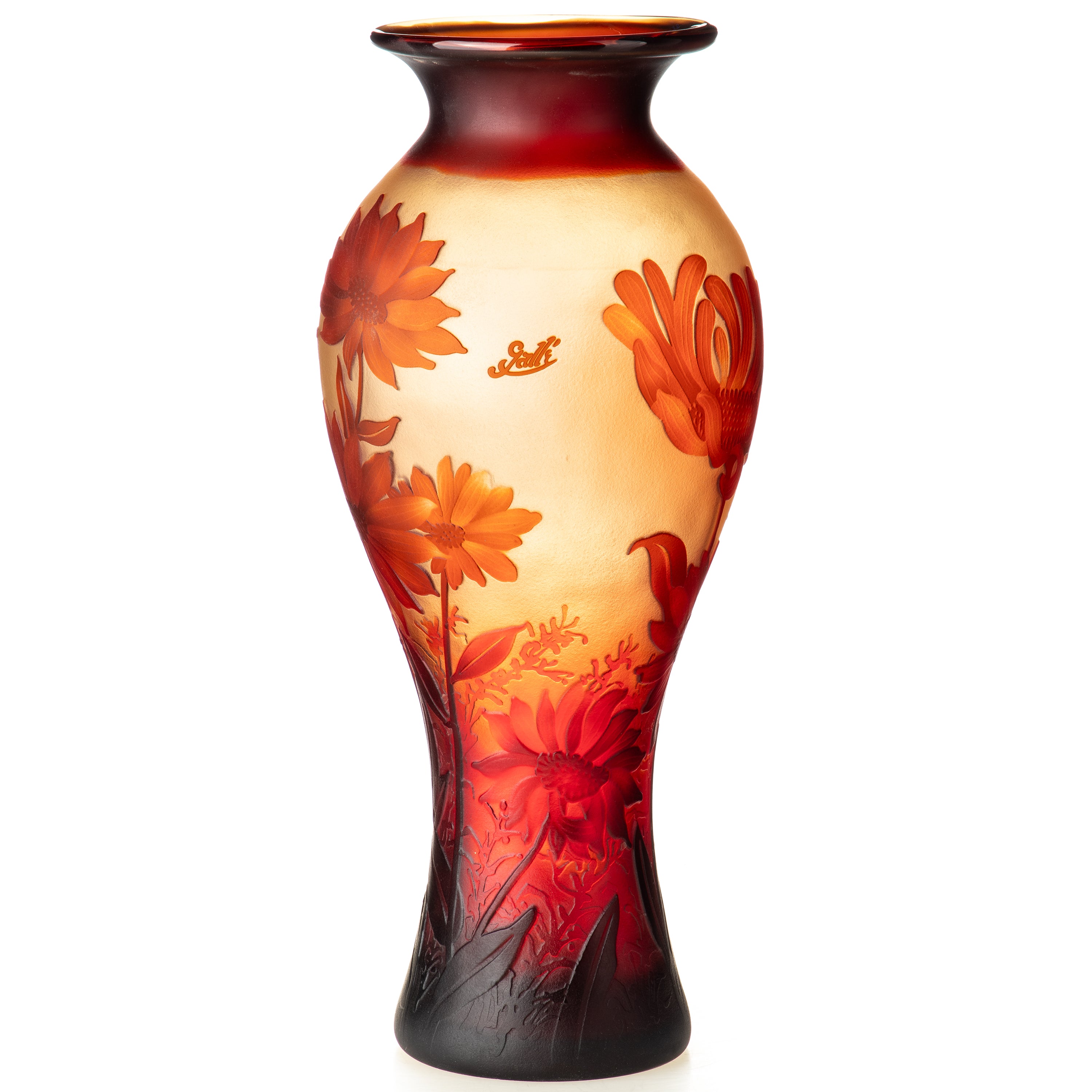 Vase im Gallé Stil aus Cameo Glas mit Signatur - Florale Muster im Jugendstil