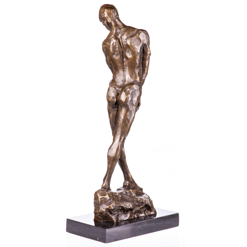 Bronze Skulptur männlicher Akt nach Rodin - signierte Figur auf Marmorsockel
