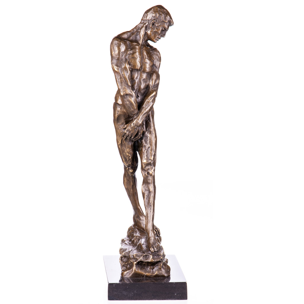 Bronze Skulptur männlicher Akt nach Rodin - signierte Figur auf Marmorsockel