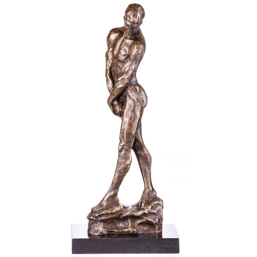 Bronze Skulptur männlicher Akt nach Rodin - signierte Figur auf Marmorsockel