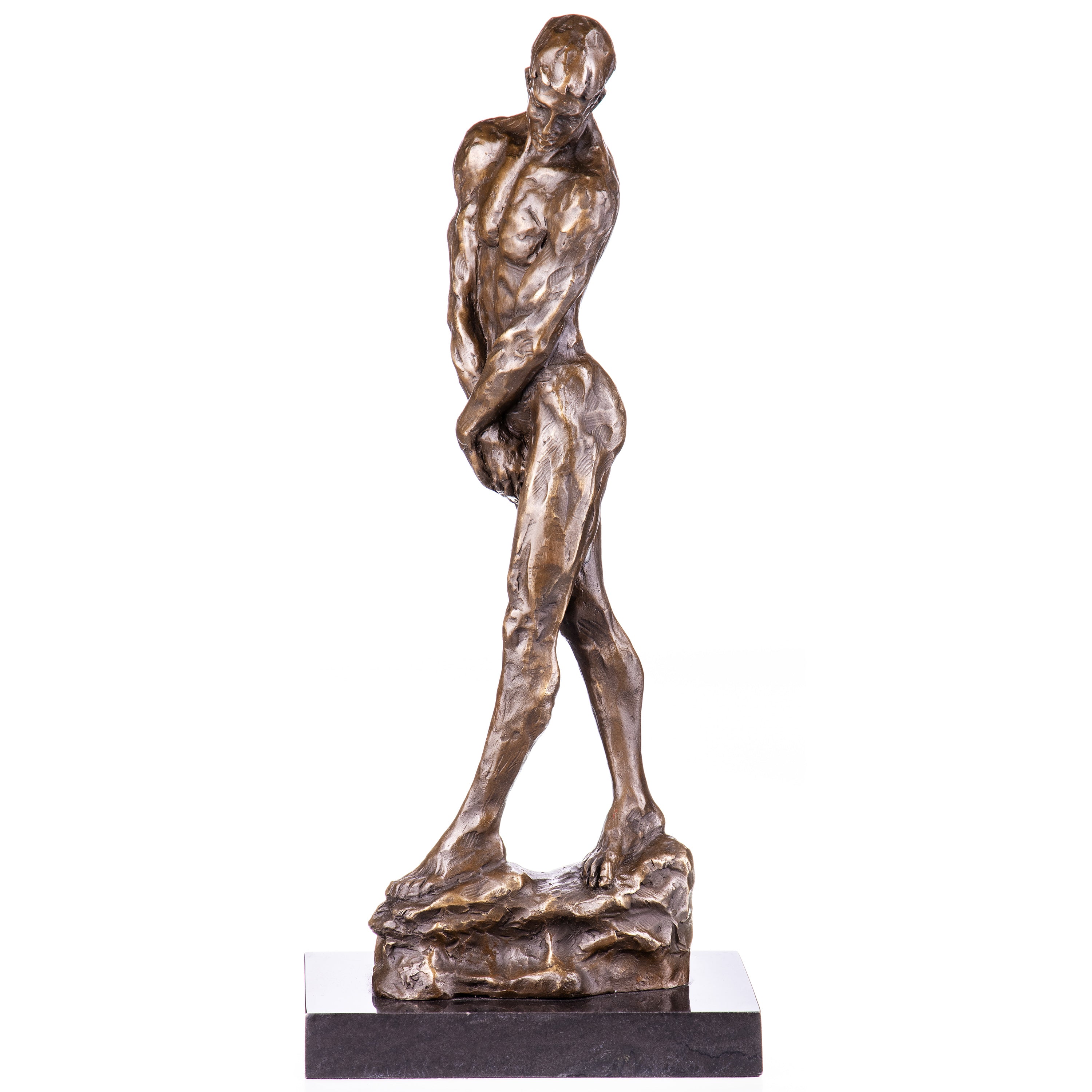 Bronze Skulptur männlicher Akt nach Rodin - signierte Figur auf Marmorsockel