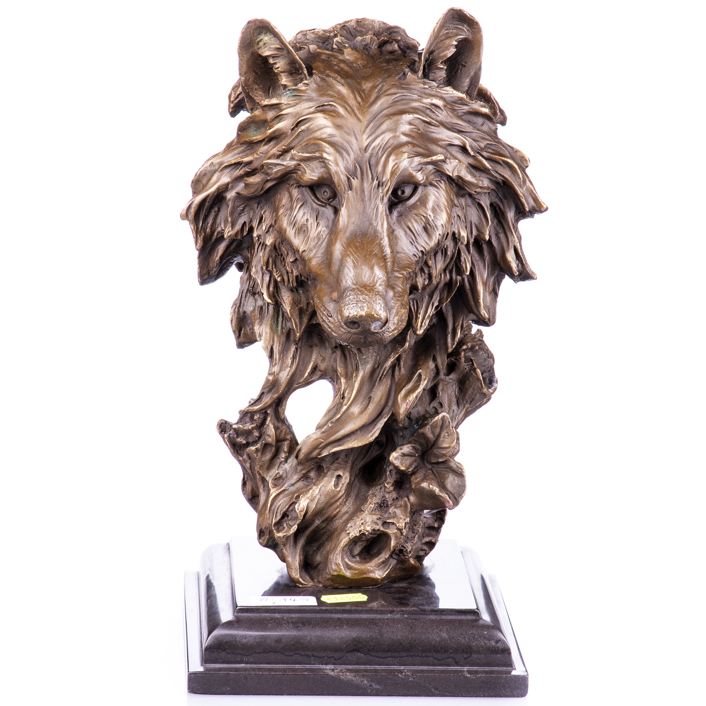 Bronze Skulptur Wolfskopf auf Marmorsockel – Tierfigur modern &amp; kraftvoll