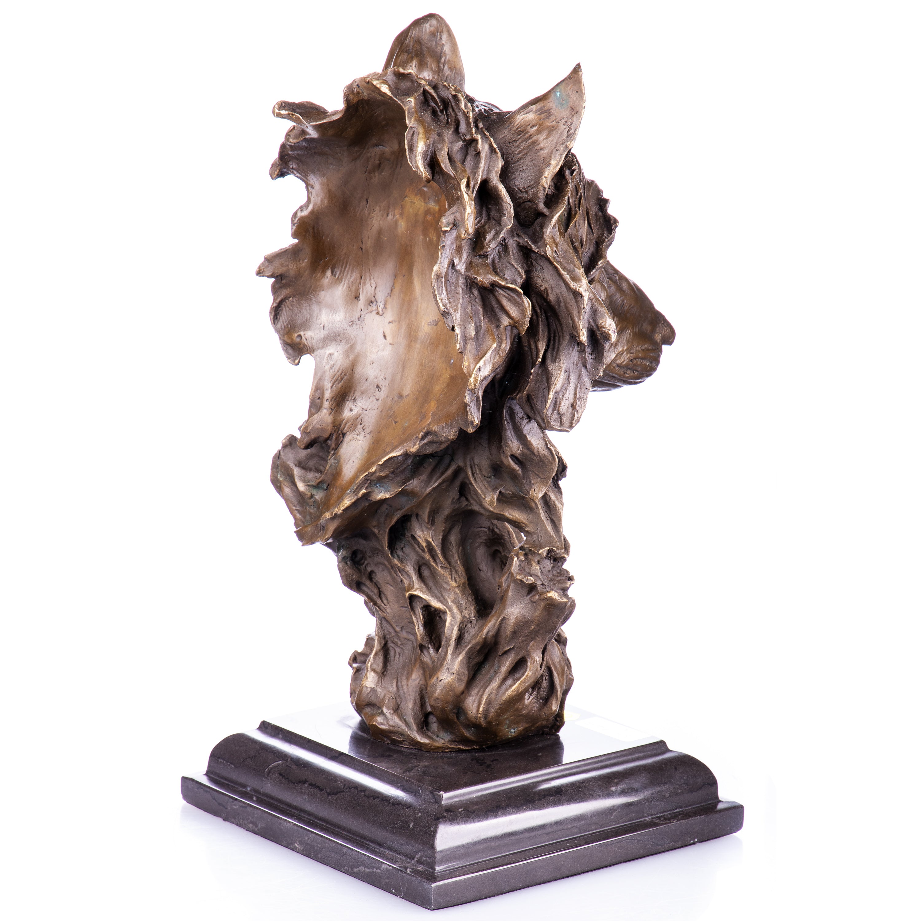 Bronze Skulptur Wolfskopf auf Marmorsockel – Tierfigur modern &amp; kraftvoll