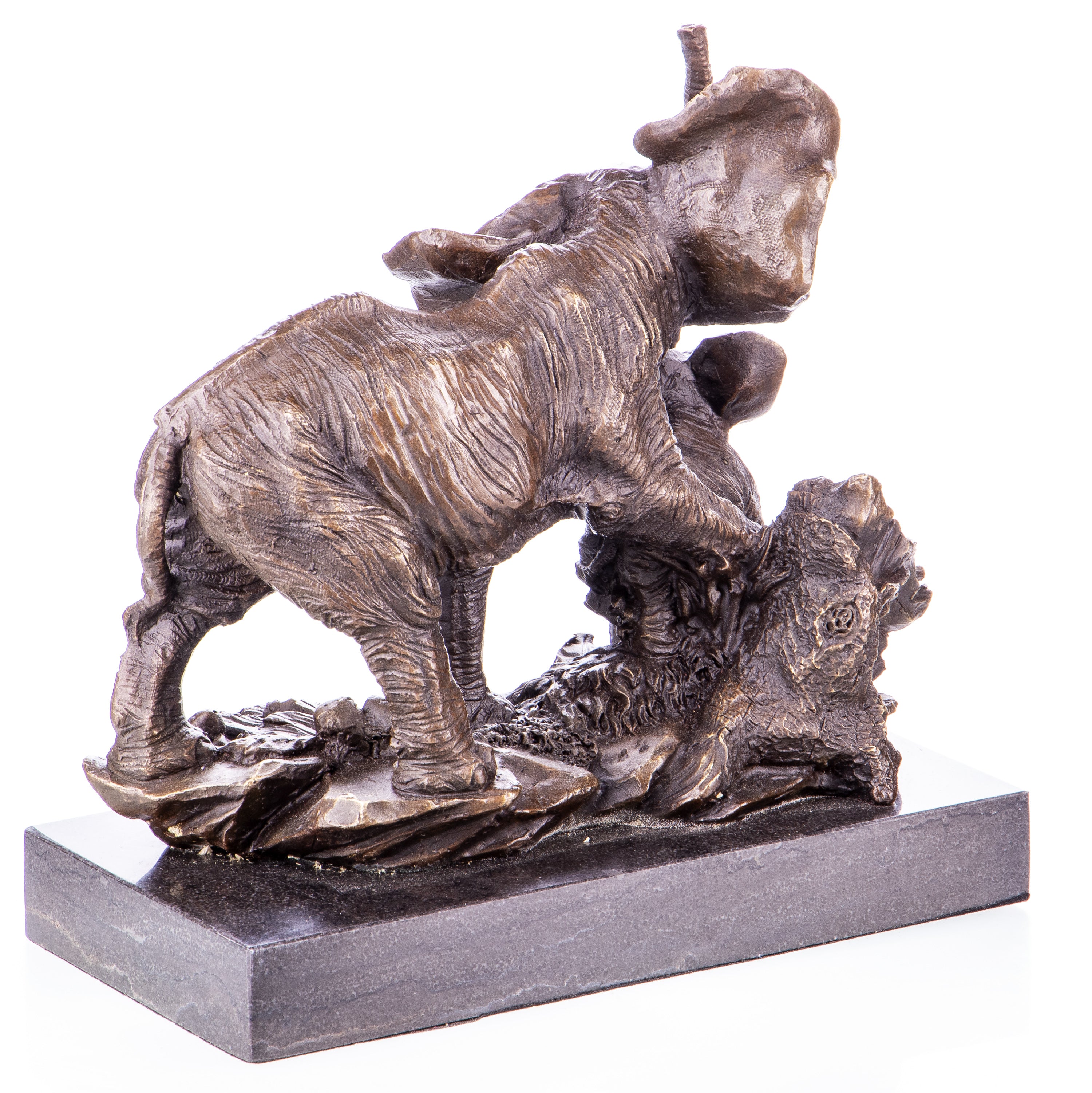 Bronze Skulptur Elefanten mit Jungtier – Tierfigur auf Marmorsockel