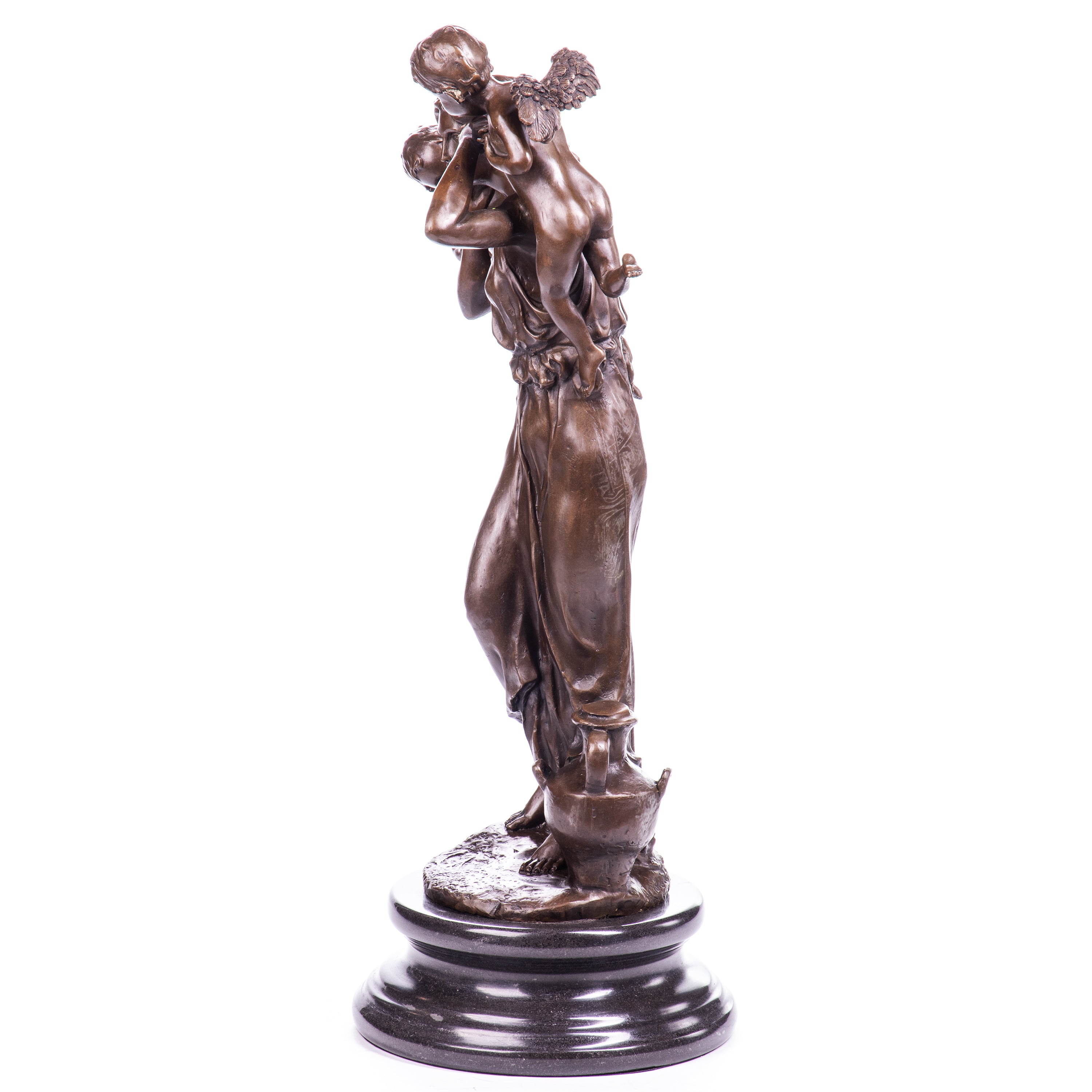 Bronze Skulptur Frau mit Amor-Engeln nach Moreau – Klassische Figur auf Marmorsockel