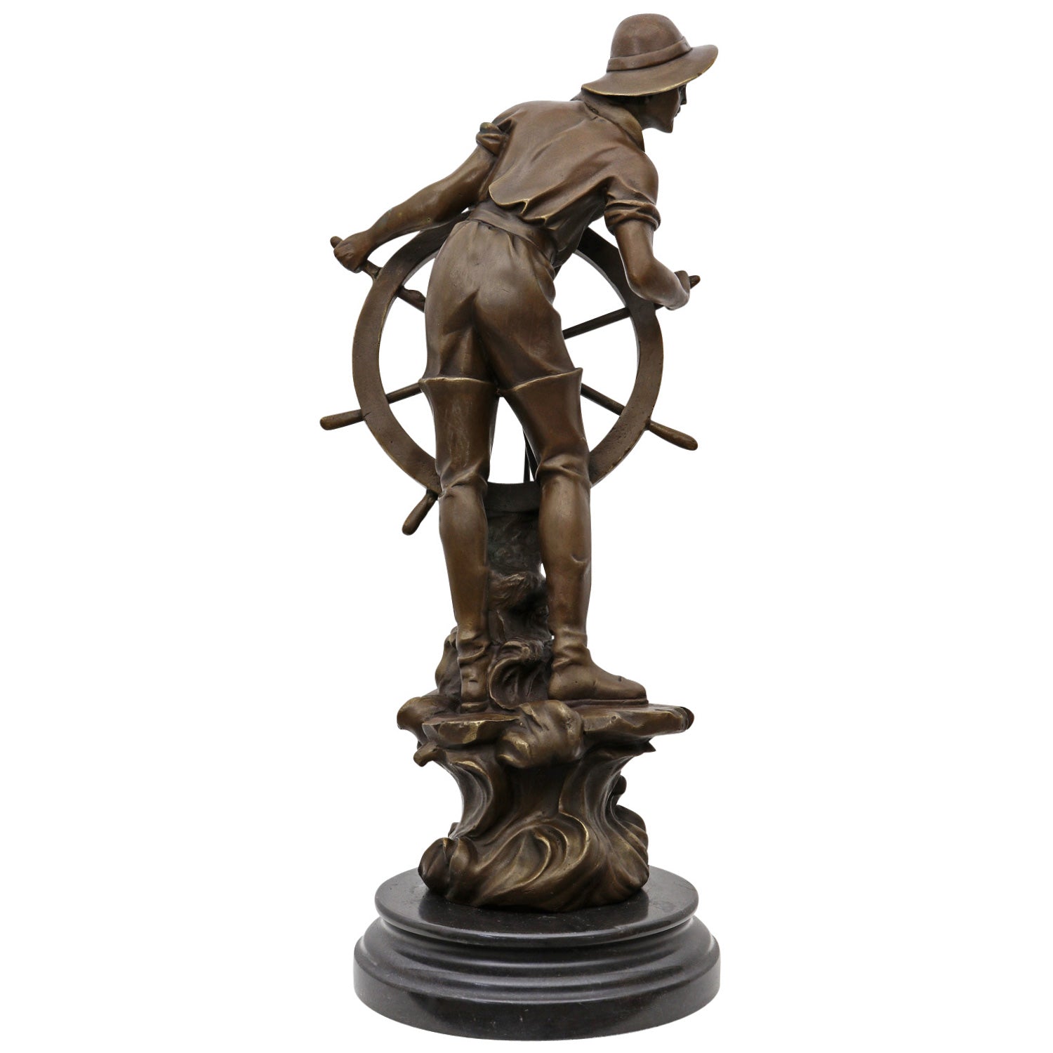 Bronze Skulptur Steuermann auf Marmorsockel – nautische Figur maritim