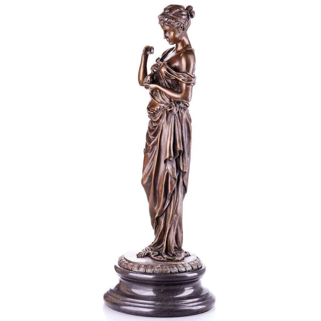 Bronze Skulptur Frau mit Vogel – signiert M. Milo (Miguel Fernando Lopez)