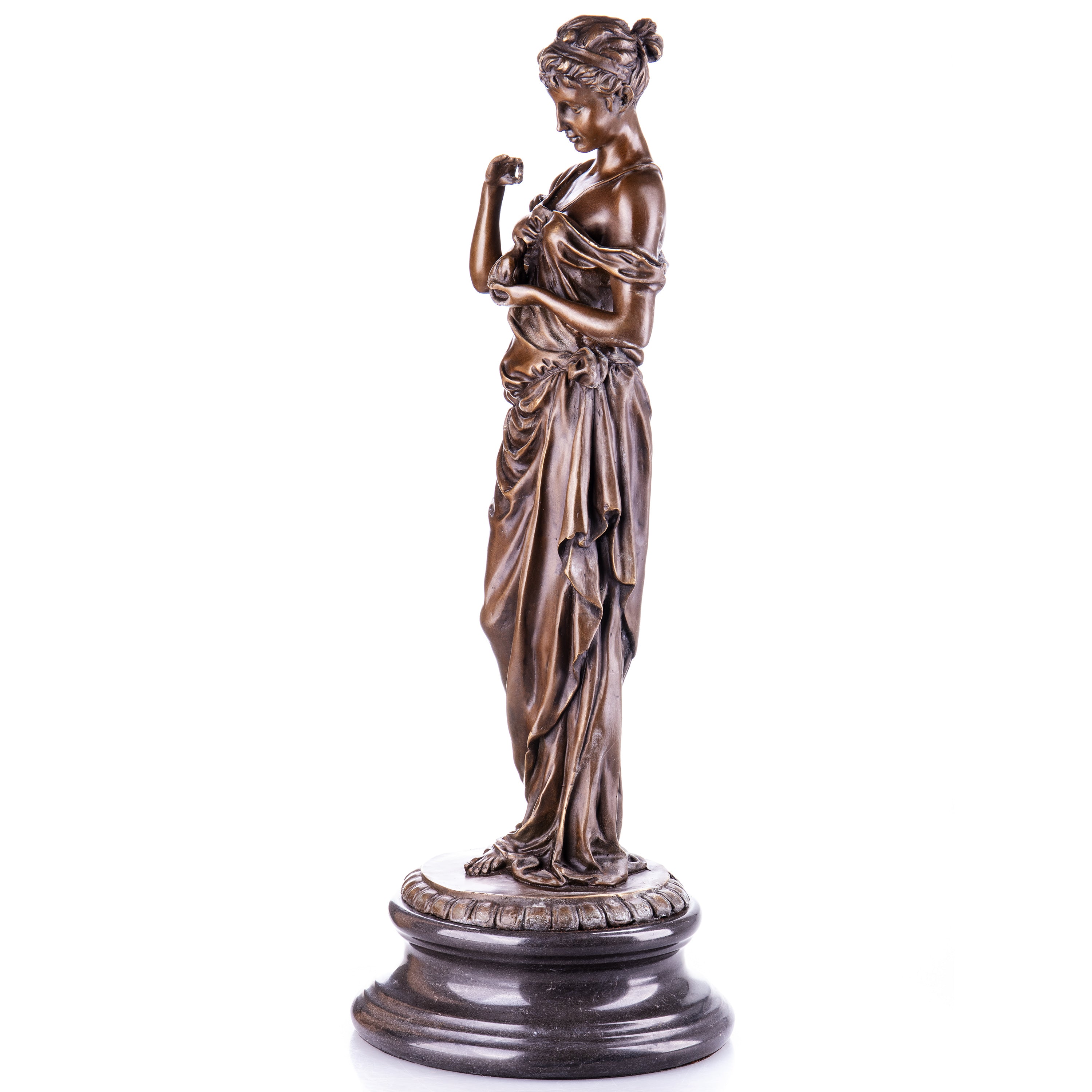 Bronze Skulptur Frau mit Vogel – signiert M. Milo (Miguel Fernando Lopez)