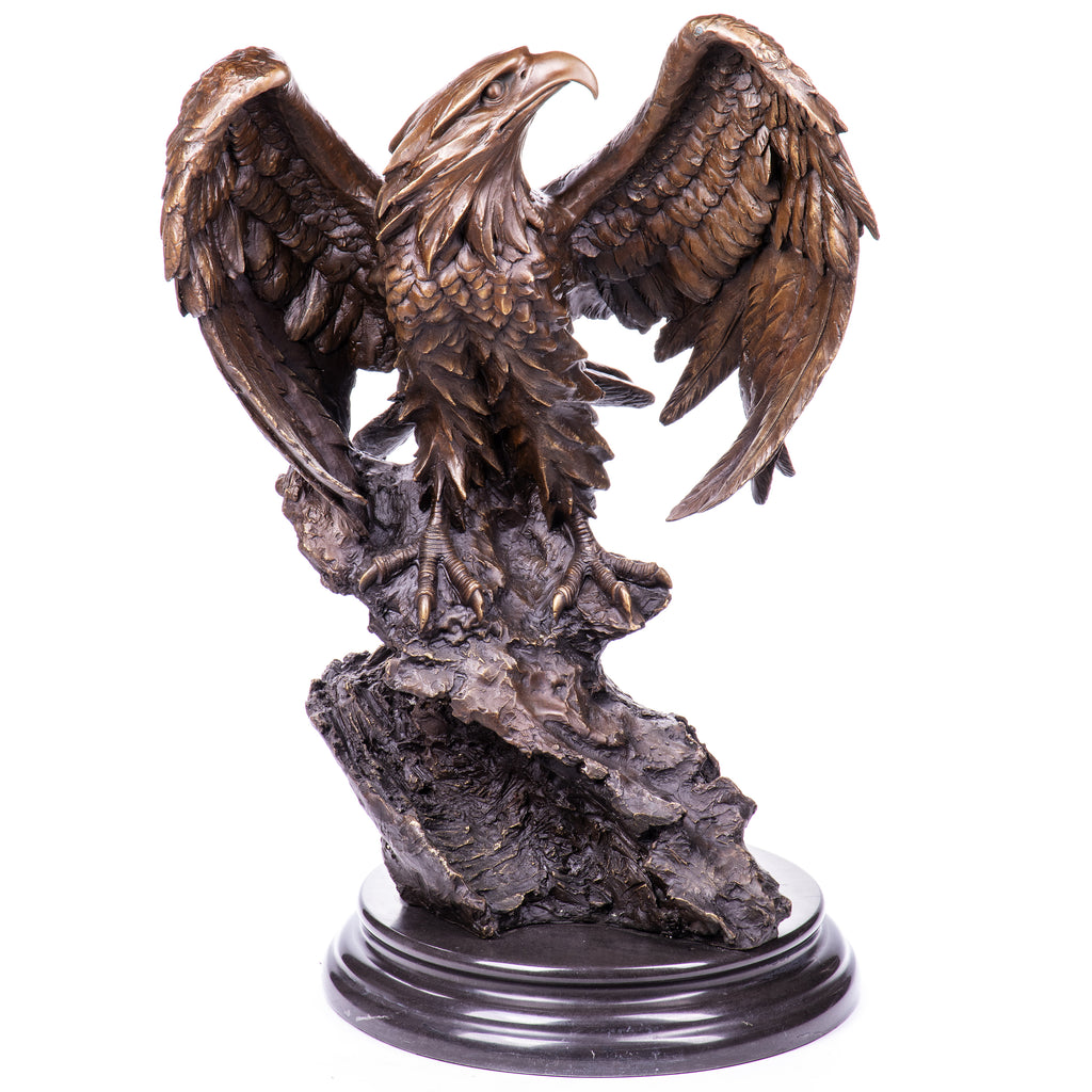 XL Bronzeskulptur Adler auf Felsen - signierte Tierfigur