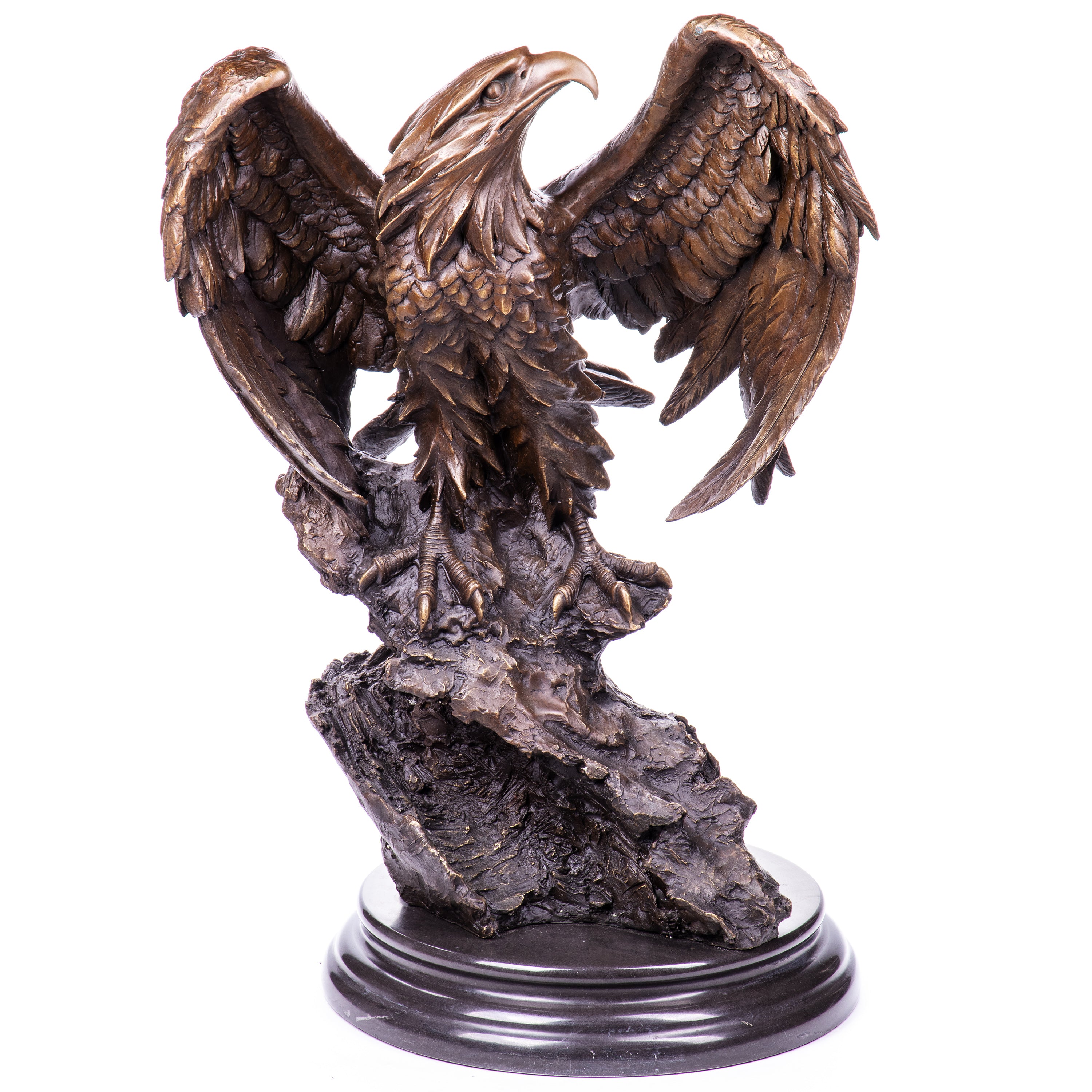 XL Bronzeskulptur Adler auf Felsen - signierte Tierfigur