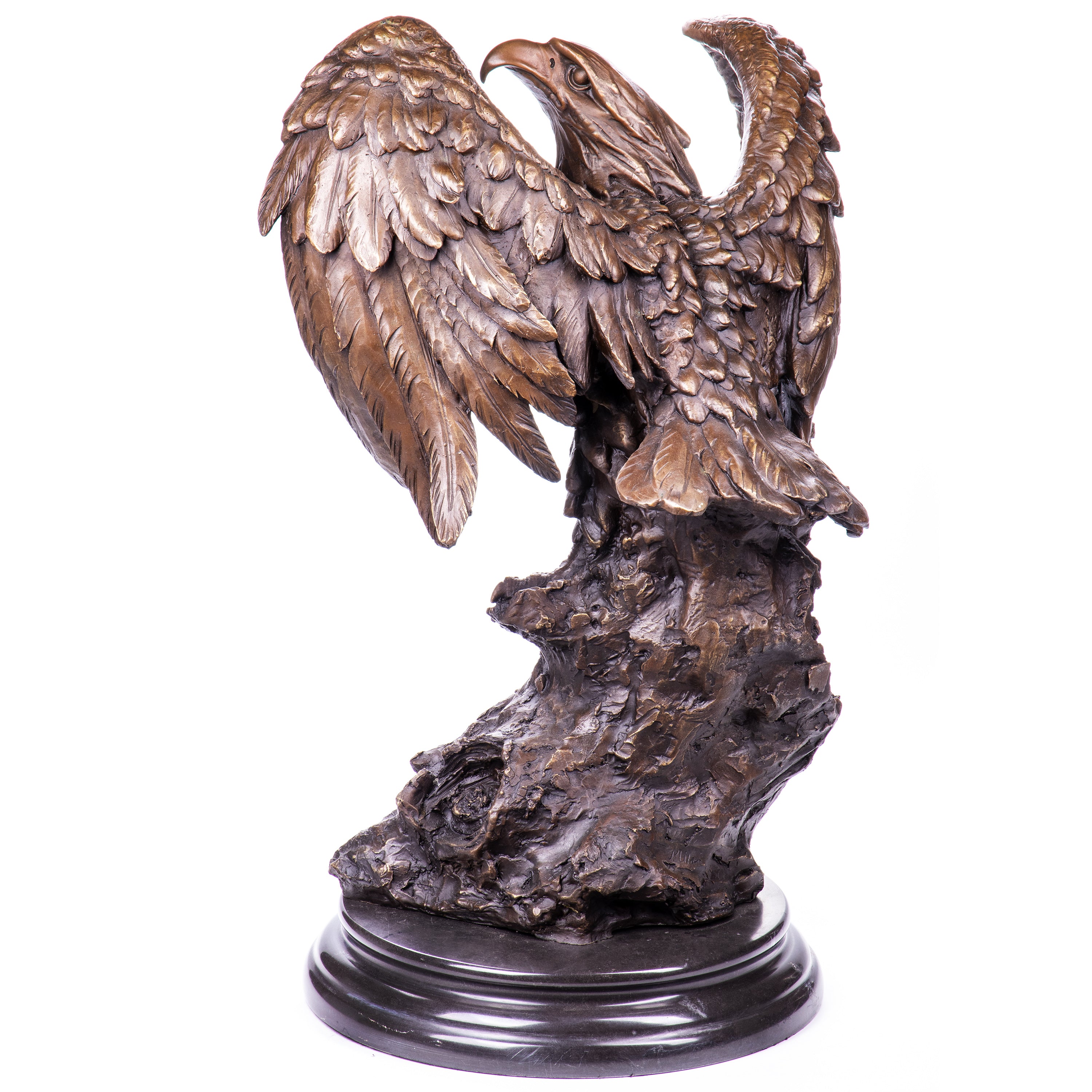 XL Bronzeskulptur Adler auf Felsen - signierte Tierfigur