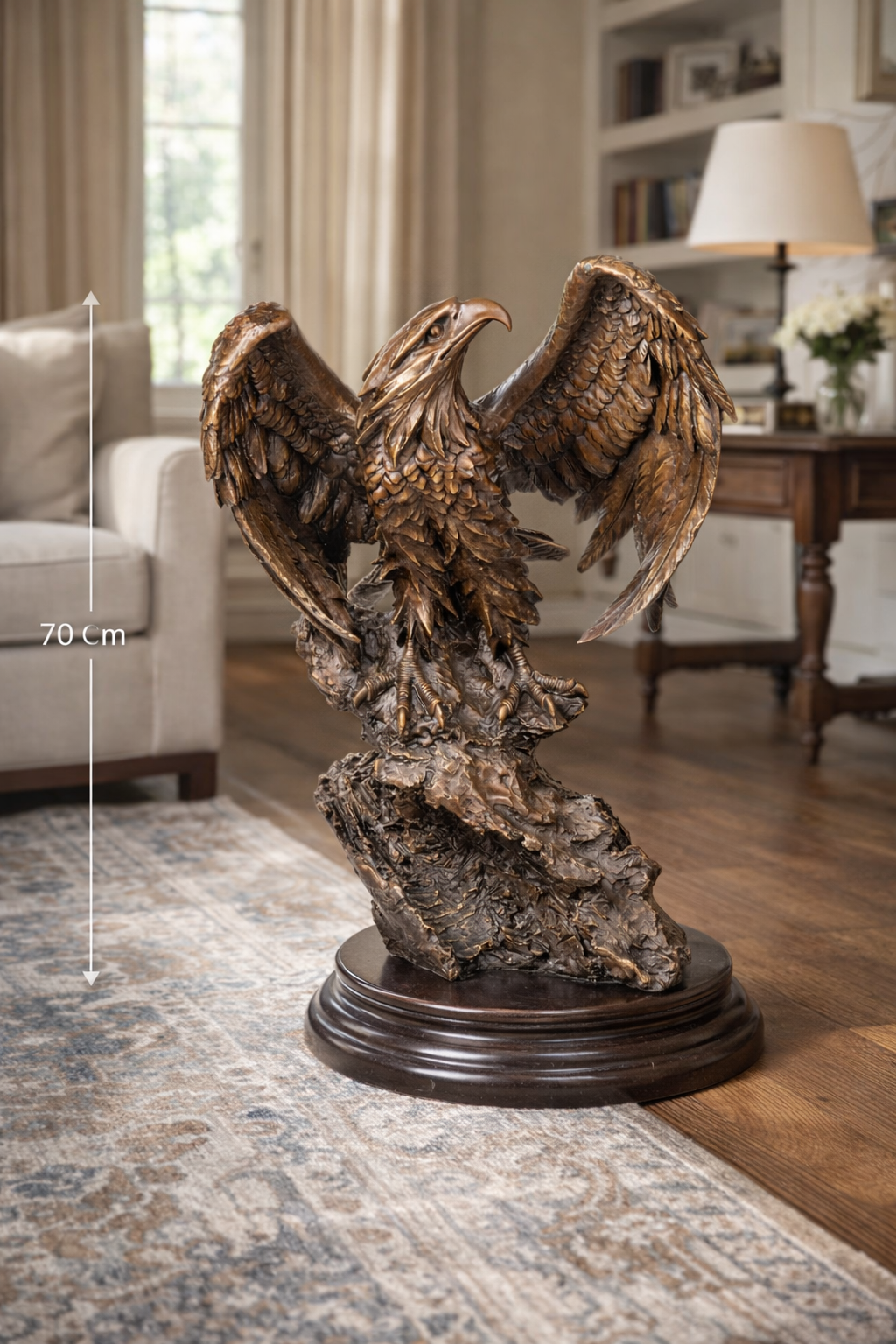 XL Bronzeskulptur Adler auf Felsen - signierte Tierfigur