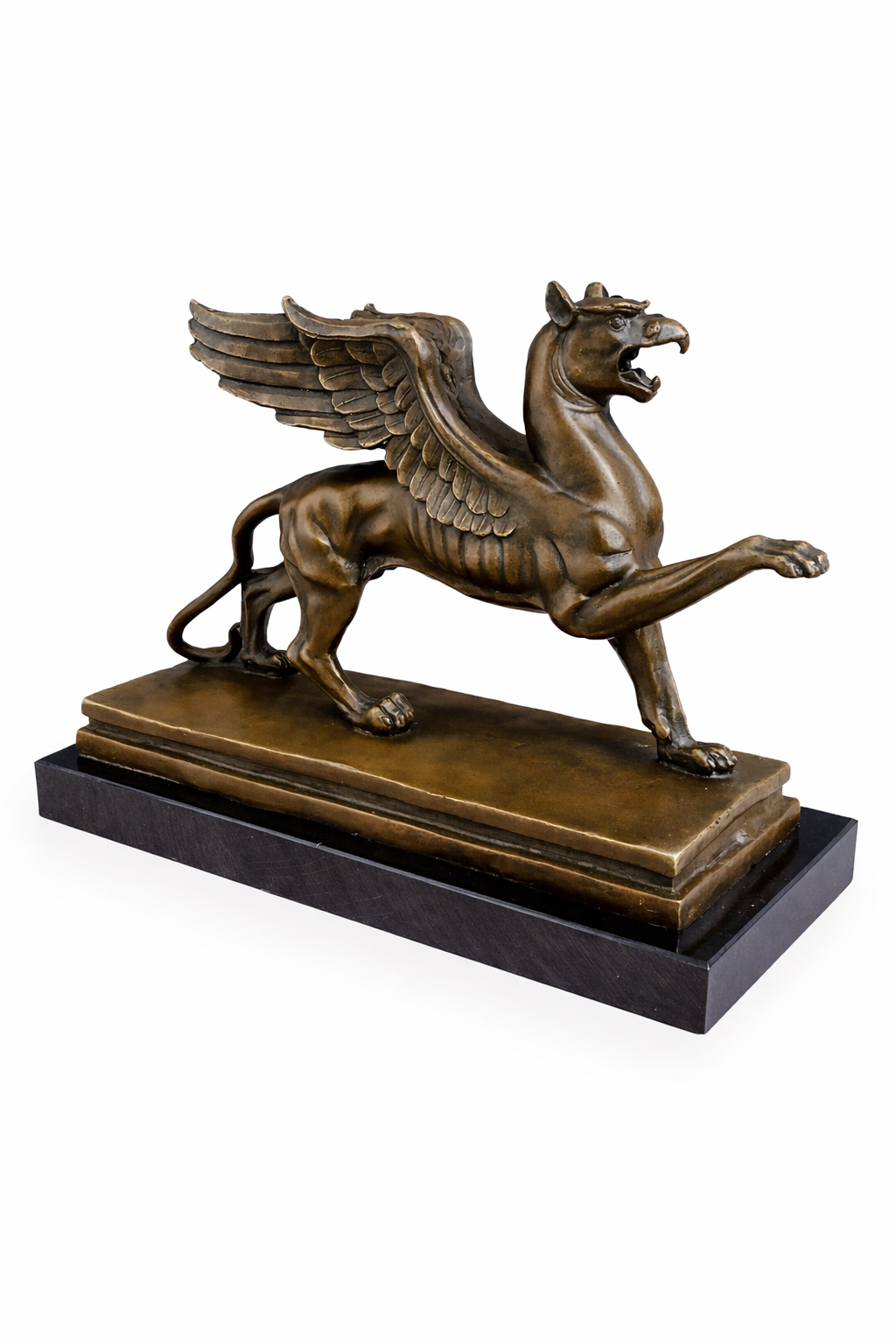 Bronze Skulptur Greif - Fabelwesen auf Marmorsockel