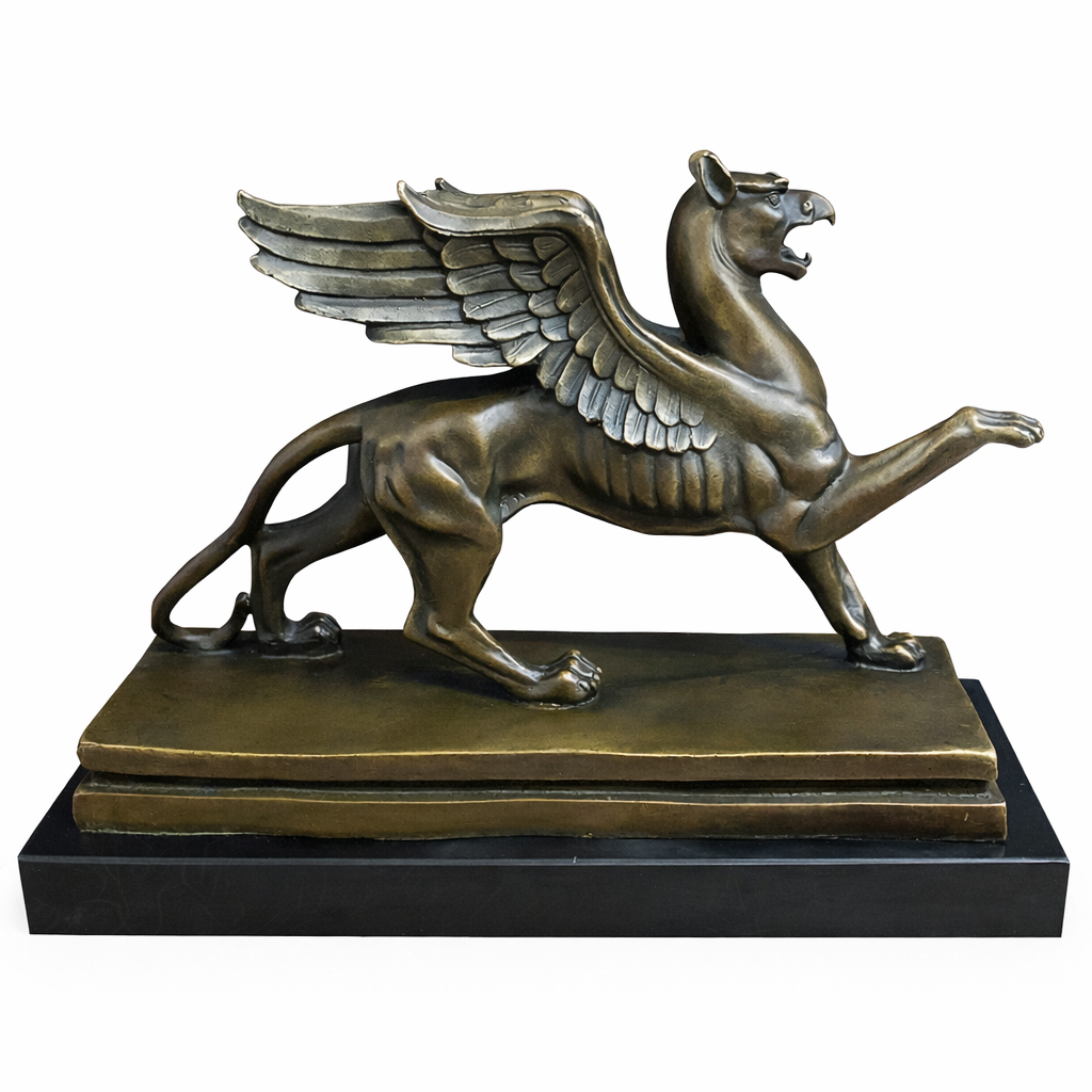 Bronze Skulptur Greif - Fabelwesen auf Marmorsockel