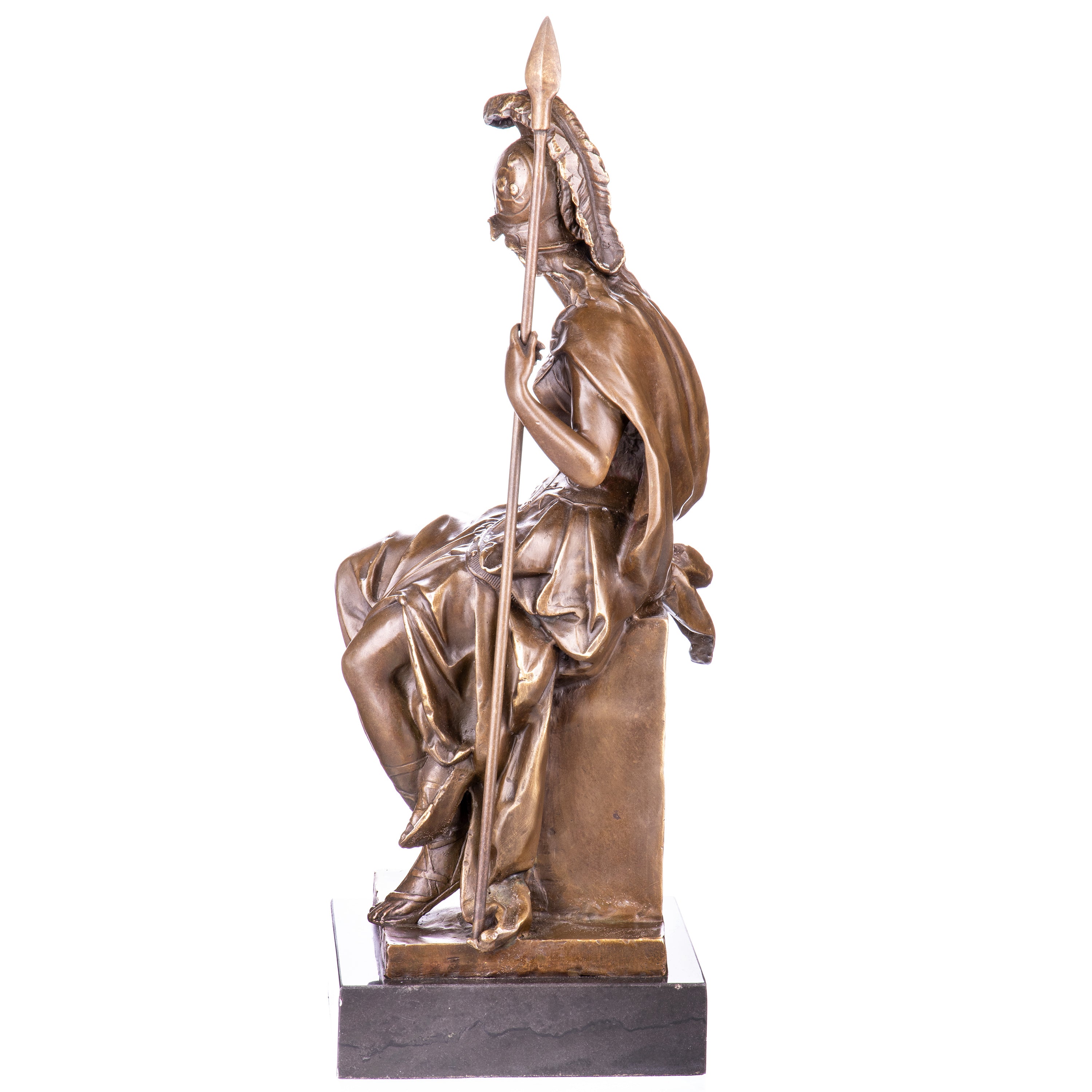 Bronze Skulptur Kriegsgöttin Athena - Mythologie Figur auf Marmorsockel