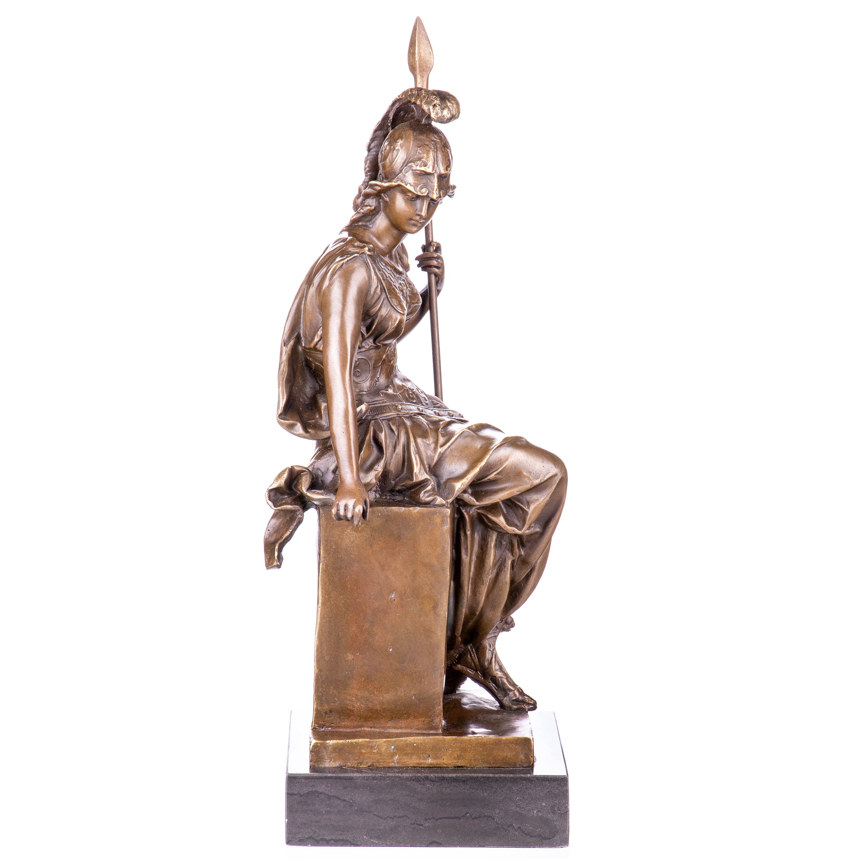 Bronze Skulptur Kriegsgöttin Athena - Mythologie Figur auf Marmorsockel