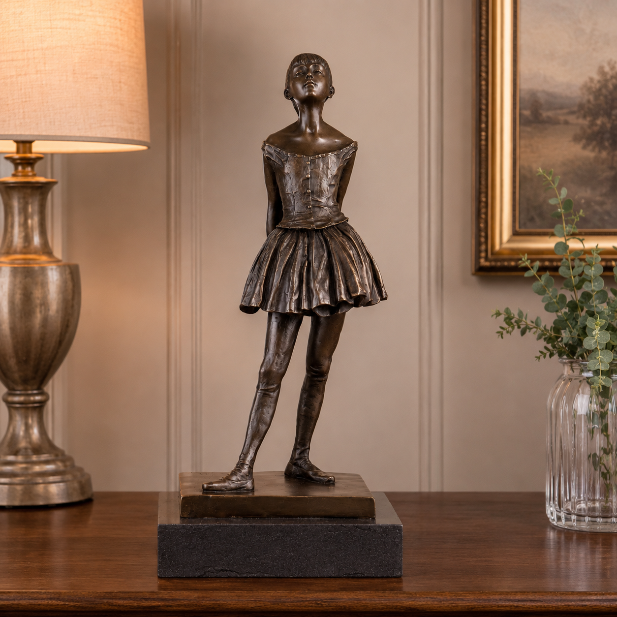 Bronze Skulptur kleine Tänzerin nach Degas - signierte Figur auf Marmorsockel