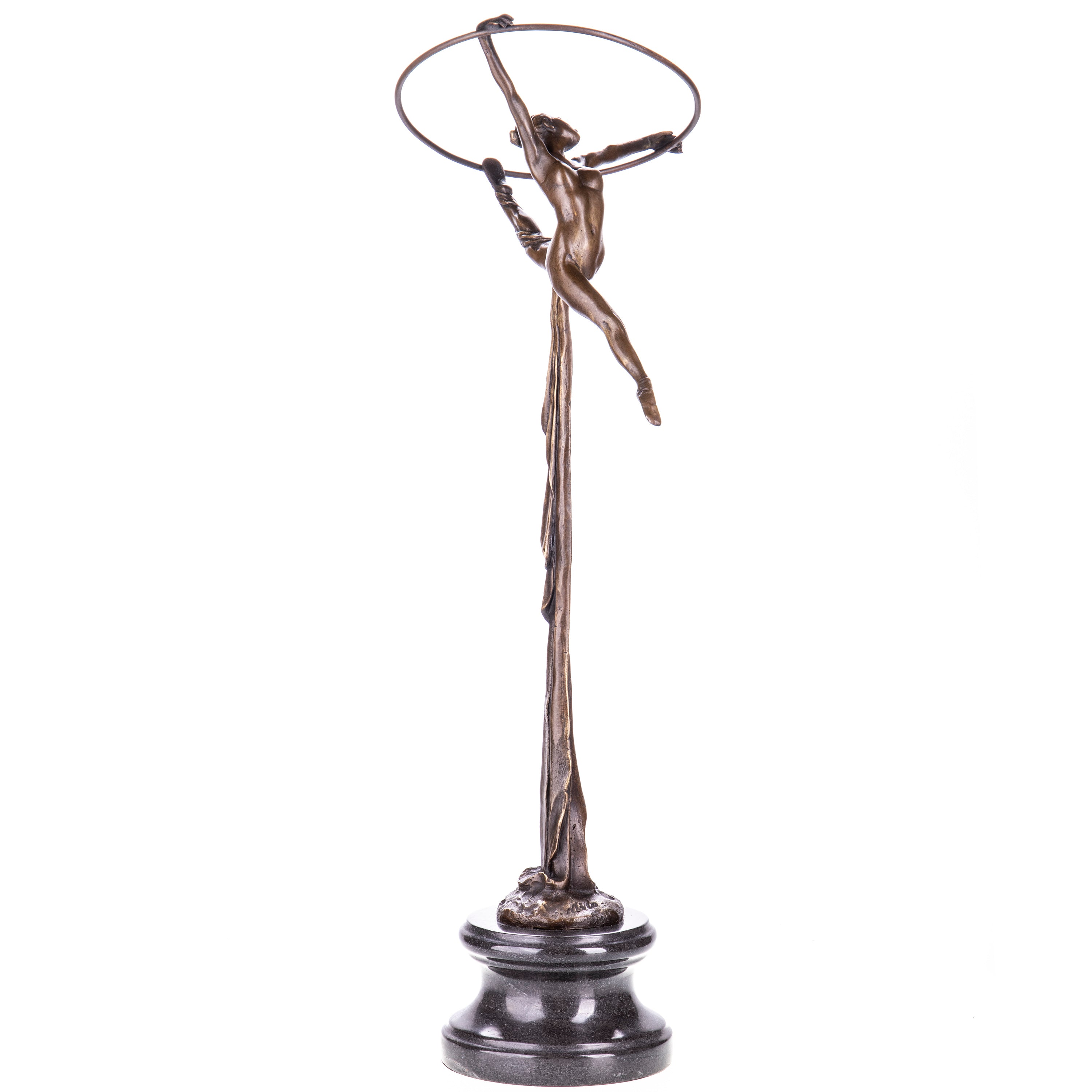 Bronze Skulptur Akrobatin mit Reifen - signierte Figur auf Marmorsockel
