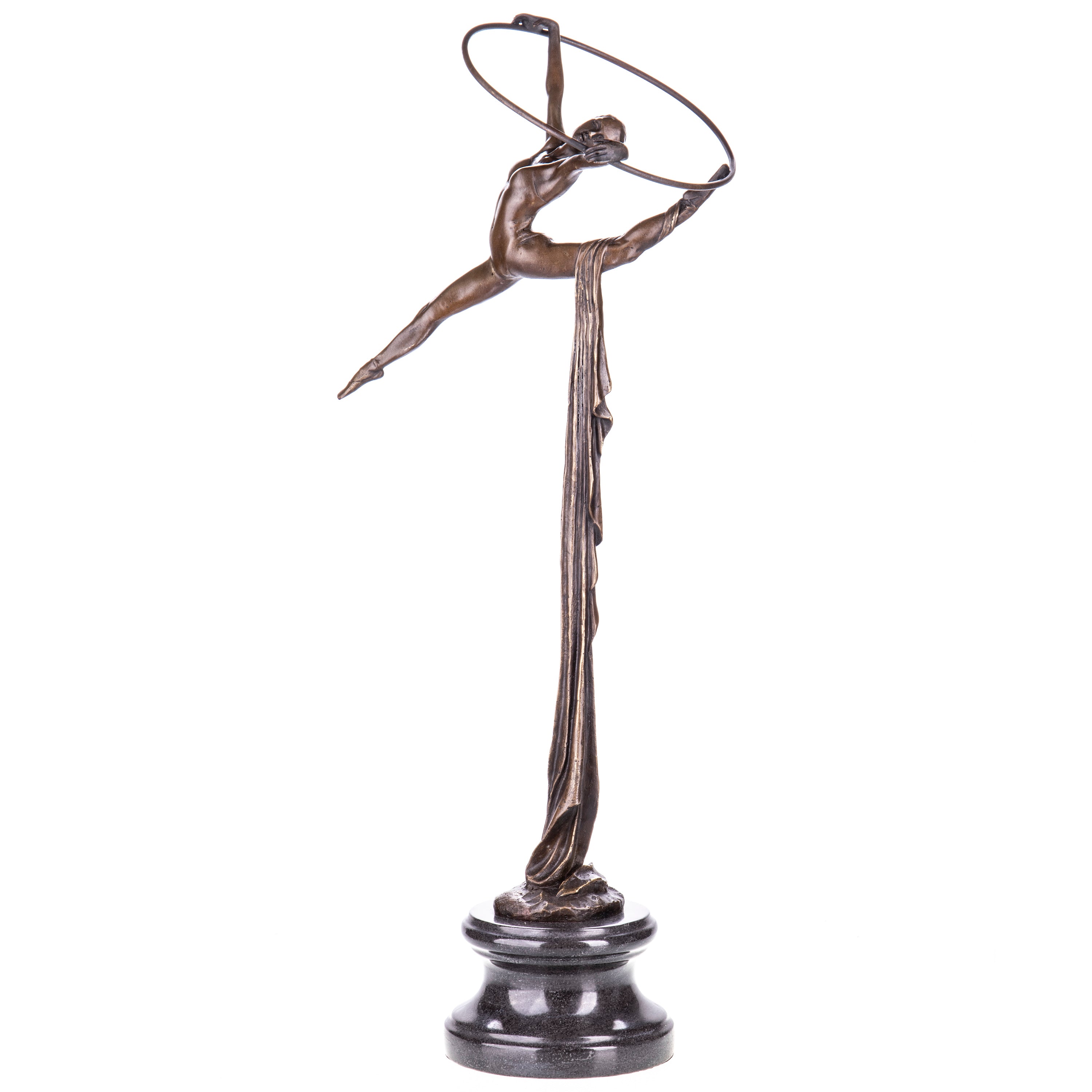 Bronze Skulptur Akrobatin mit Reifen - signierte Figur auf Marmorsockel