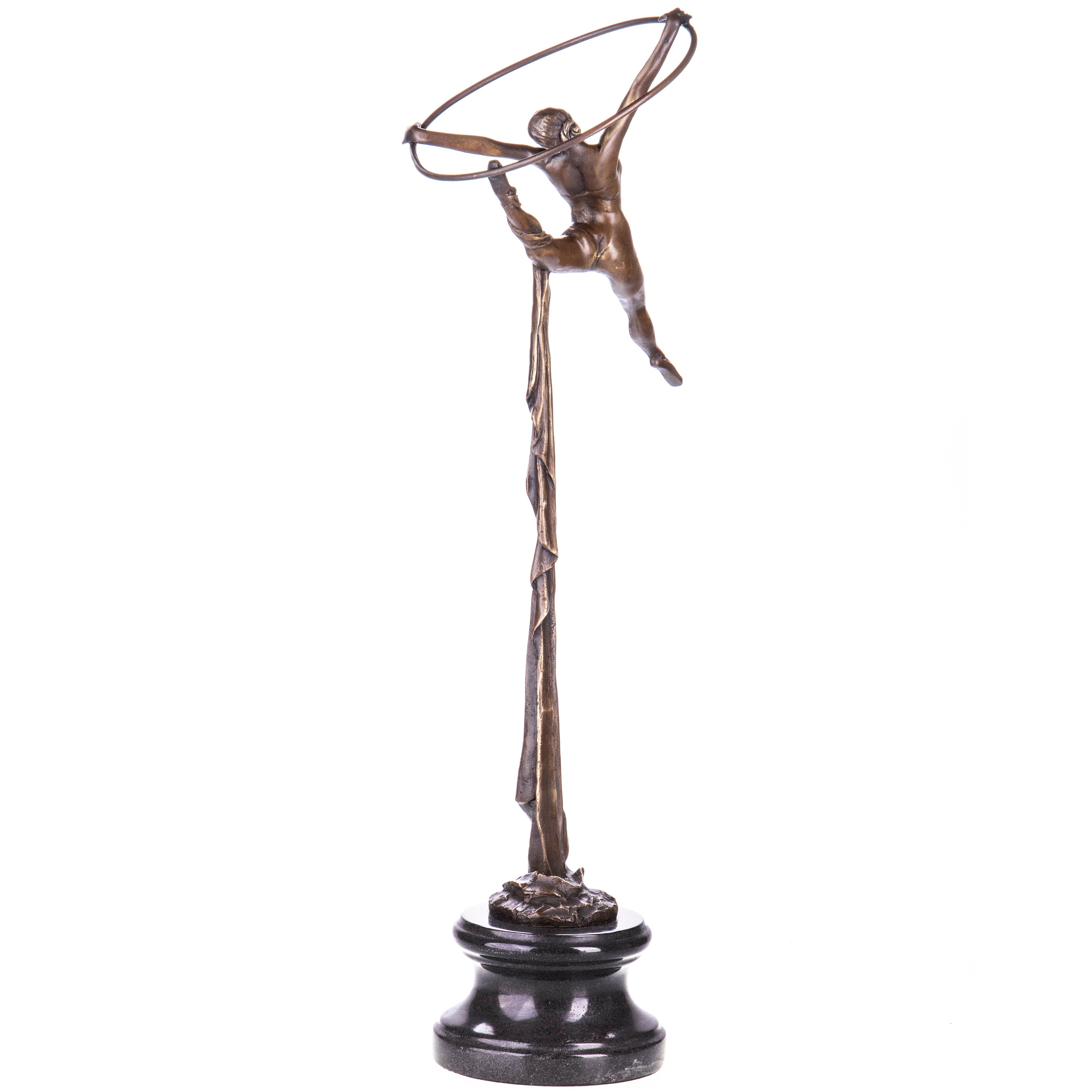 Bronze Skulptur Akrobatin mit Reifen - signierte Figur auf Marmorsockel