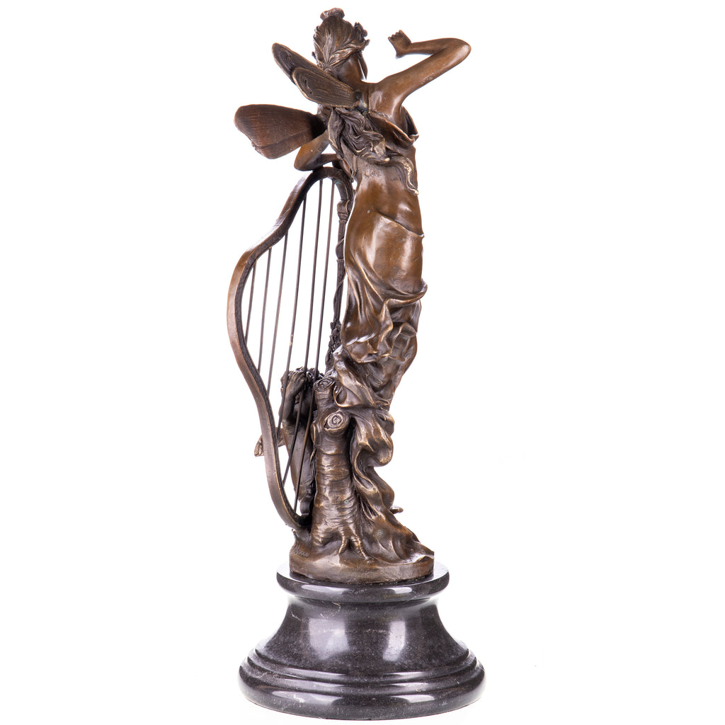 Bronze Skulptur Fee mit Amor nach H. Moreau – Klassische Figur auf Marmorsockel