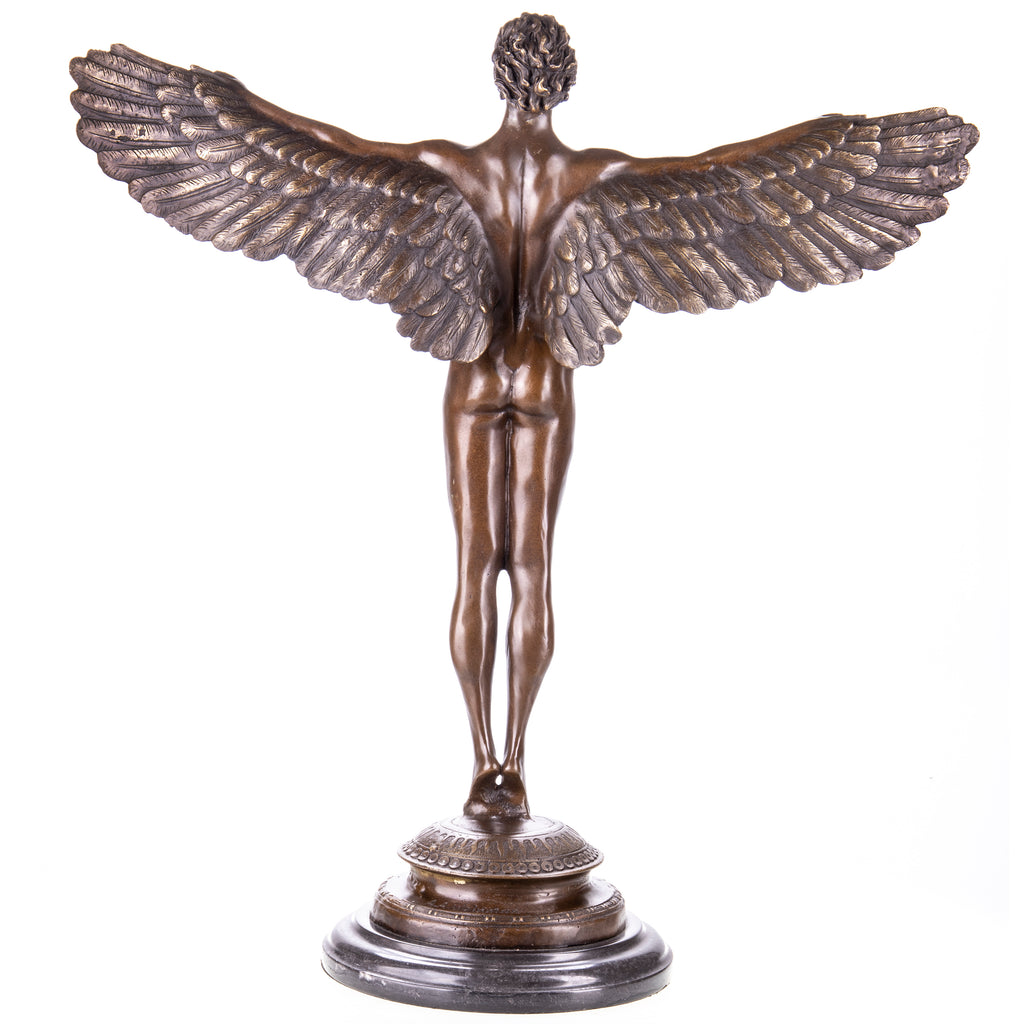 Bronze Skulptur geflügelter Ikarus - signierte Mythologie Statue auf Marmorsockel