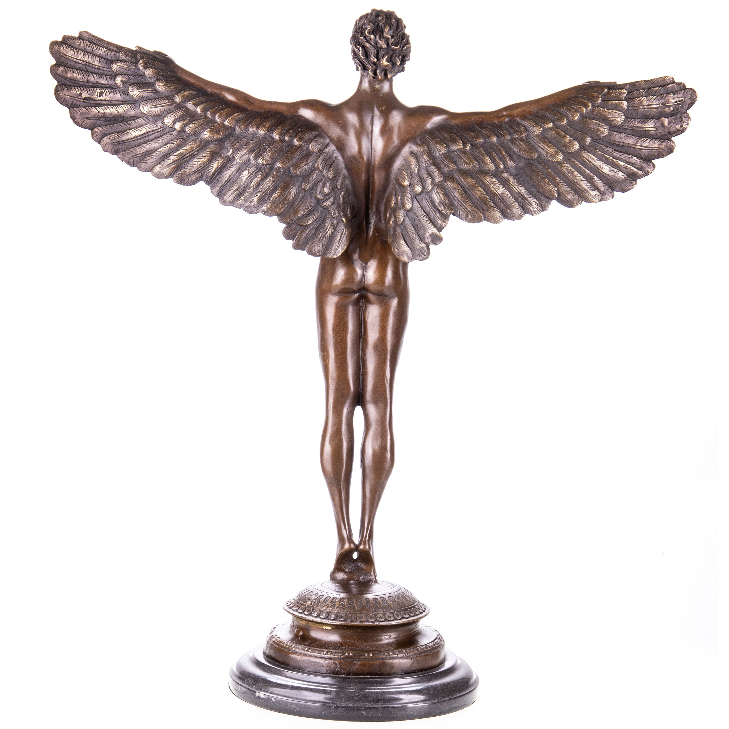 Bronze Skulptur geflügelter Ikarus - signierte Mythologie Statue auf Marmorsockel