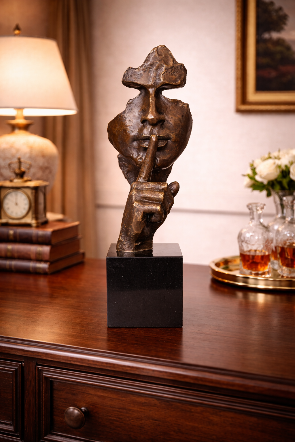 Bronze Skulptur Stille nach Salvador Dalí auf Marmorsockel - Surrealistisch