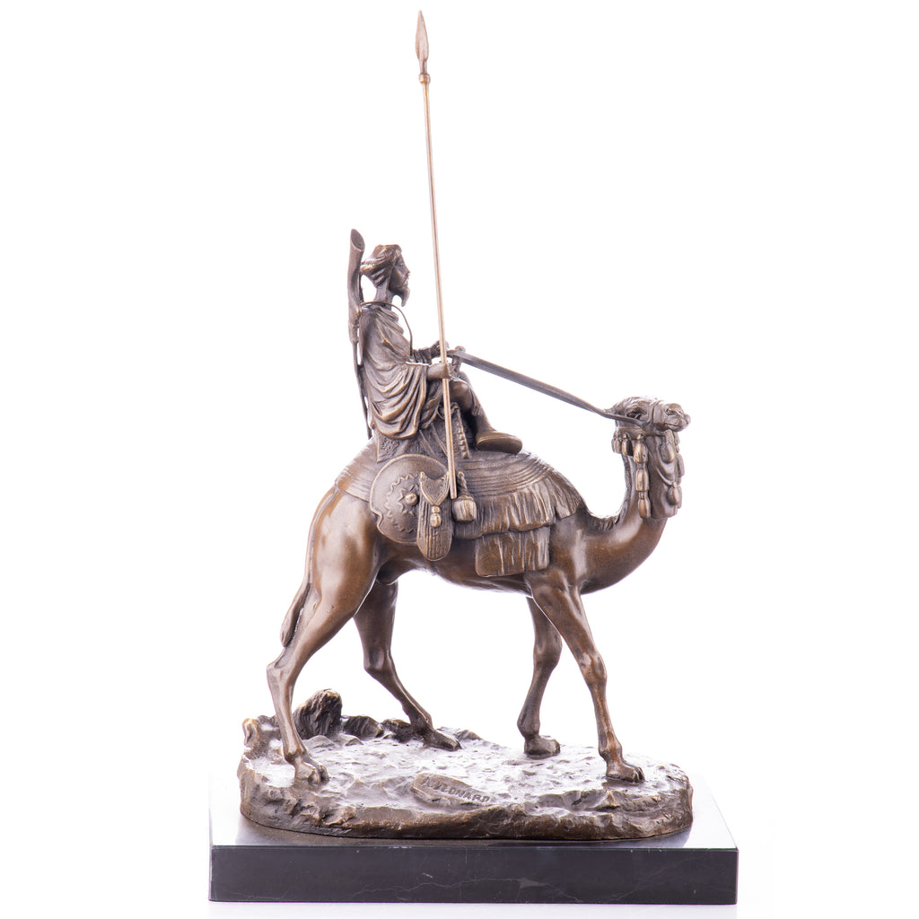 Bronze Skulptur Beduine mit Speed auf Dromedar - signierte Figur auf Marmorsockel