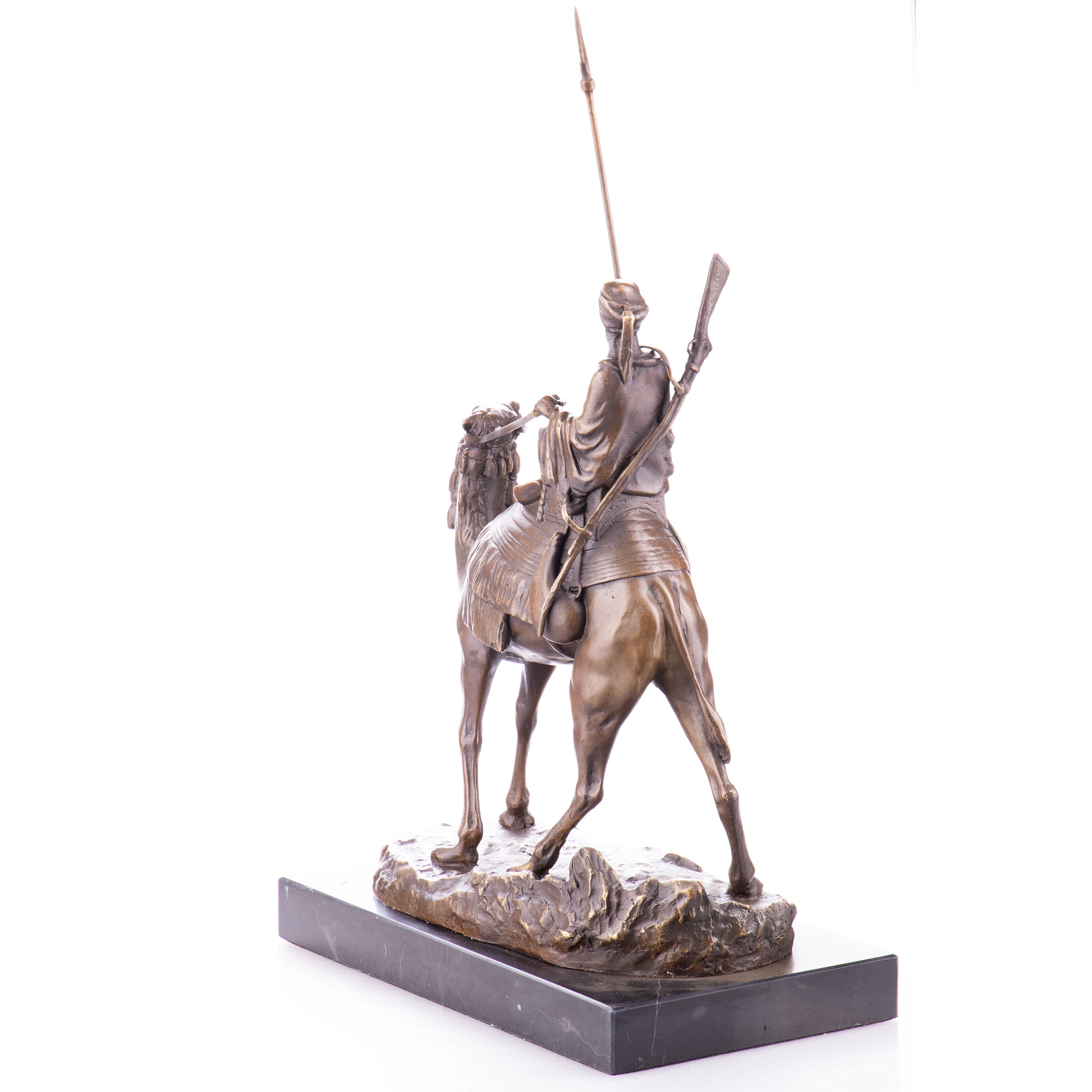 Bronze Skulptur Beduine mit Speed auf Dromedar - signierte Figur auf Marmorsockel