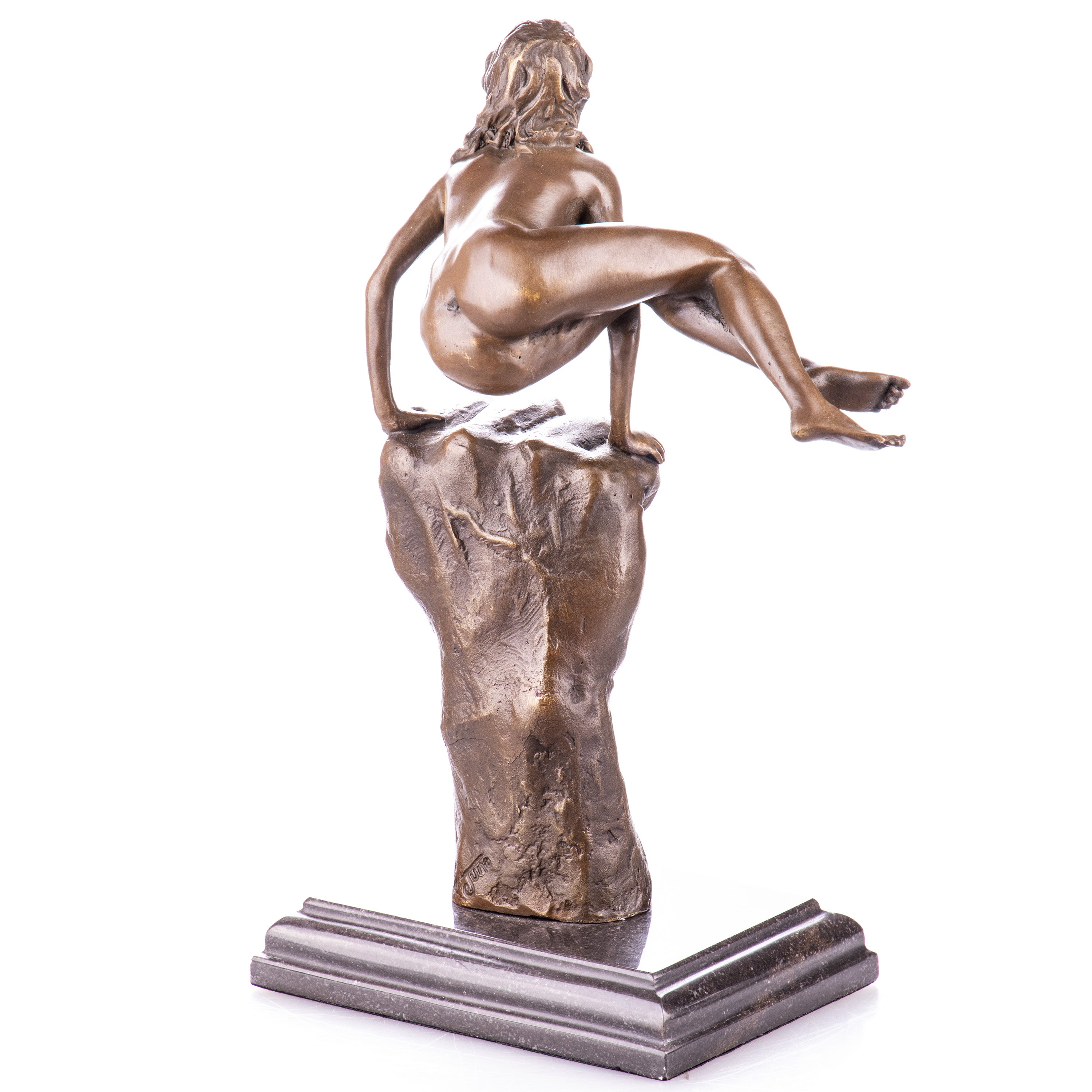 Bronze Skulptur Frau auf Hand - moderne Aktkunst auf Marmorsockel