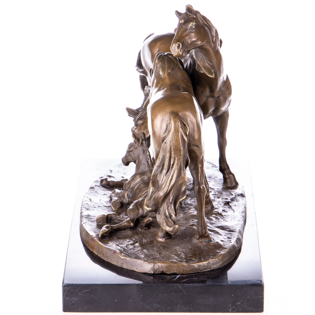 Bronze Skulptur Pferde mit Fohlen nach P.J. Mêne – Tierfigur auf Marmorsockel