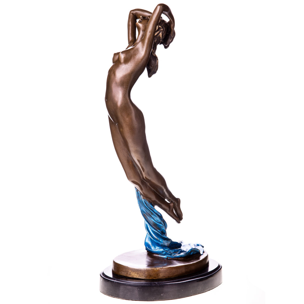 Bronze Skulptur weiblicher Akt – signierte Aktfigur einer Frau auf Marmorsockel