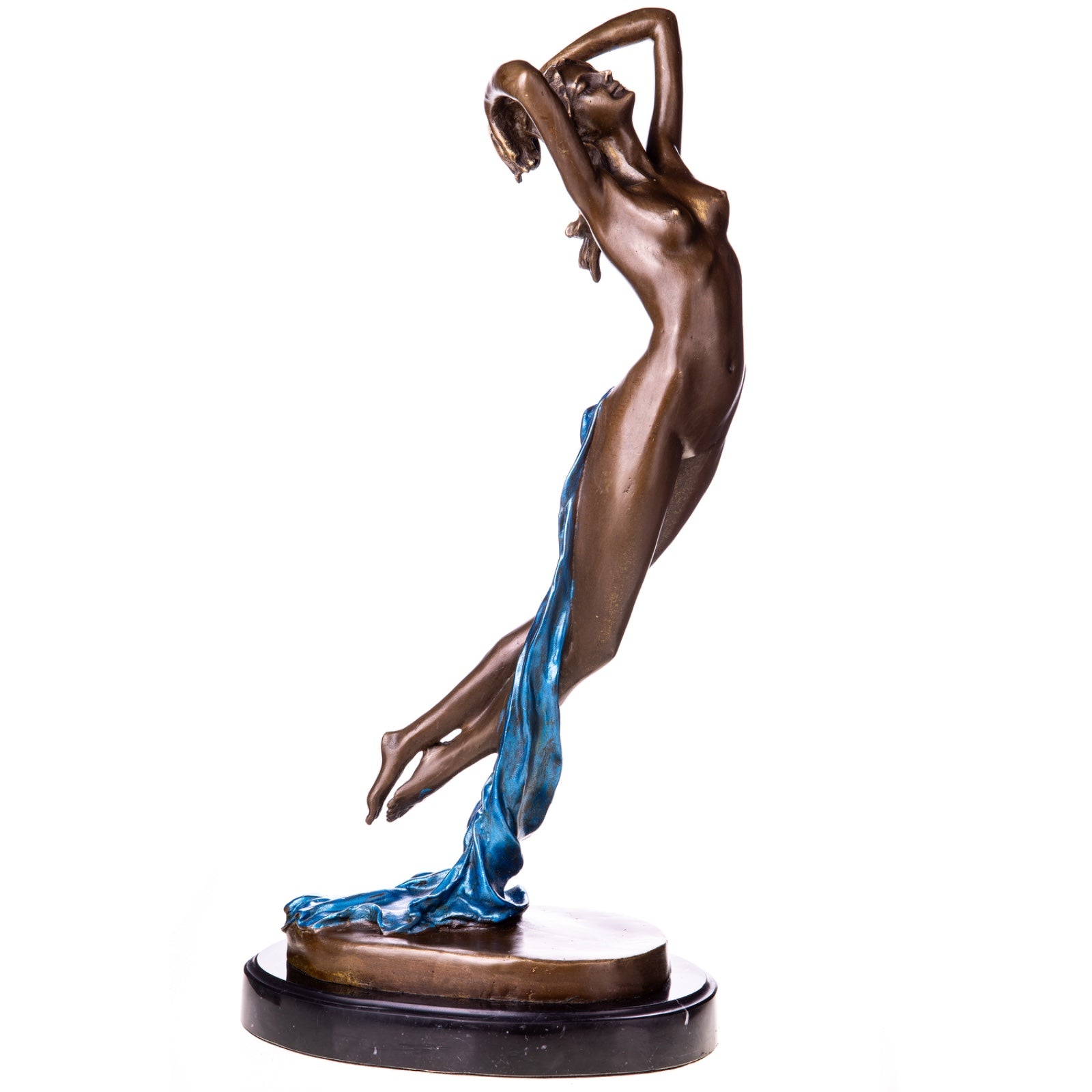 Bronze Skulptur weiblicher Akt – signierte Aktfigur einer Frau auf Marmorsockel