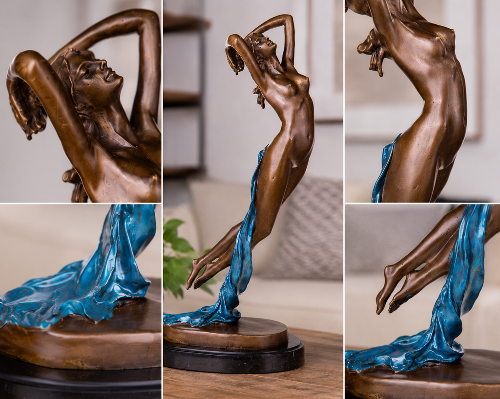 Bronze Skulptur weiblicher Akt – signierte Aktfigur einer Frau auf Marmorsockel